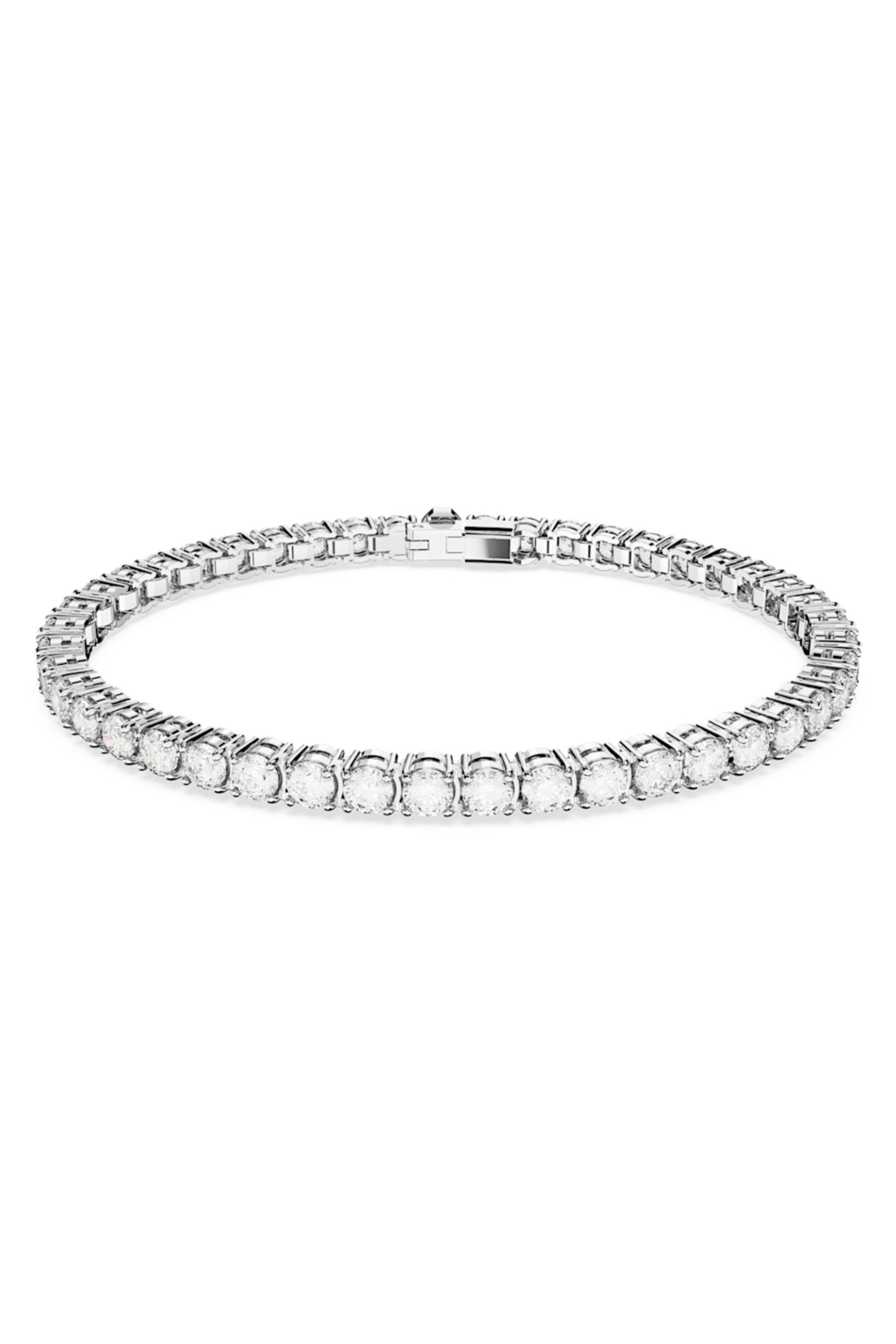 Swarovski γυναικείο βραχιόλι στρογγυλό κόψιμο, μικρό, λευκό, ρόδιο "Matrix Tennis"