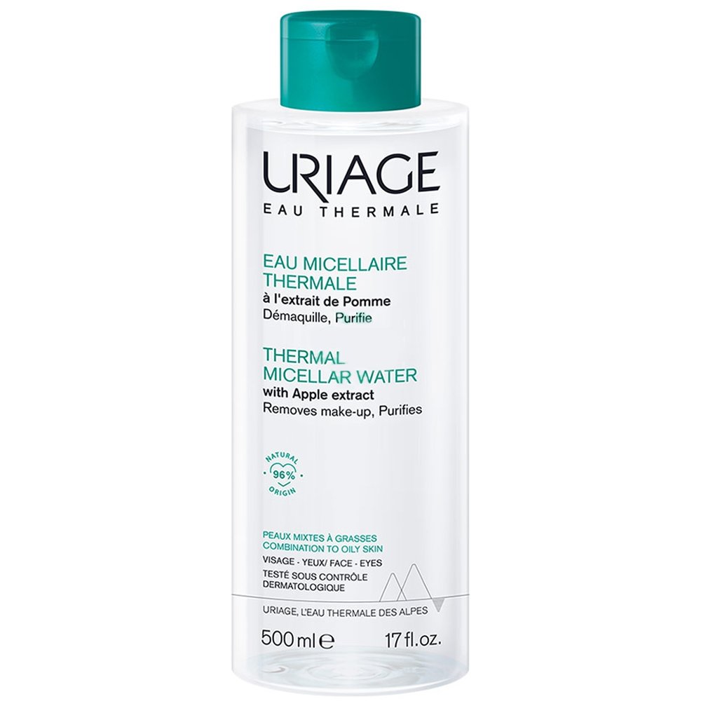 Uriage Thermal Micellar Water Ιαματικό Νερό με Πράσινο Μήλο για Πρόσωπο & Μάτια, Αφαιρεί Τέλεια το Μακιγιάζ, Κατάλληλο για Μικτή προς Λιπαρή Επιδερμίδα 500ml