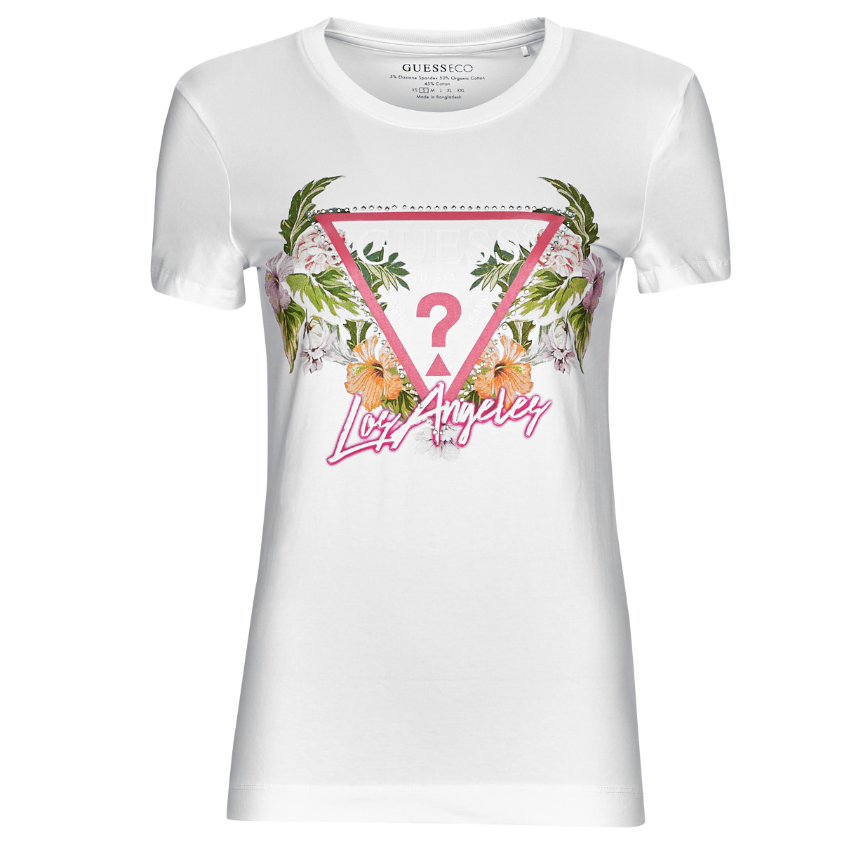 T-shirt με κοντά μανίκια Guess SS CN TRIANGLE FLOWERS TEE