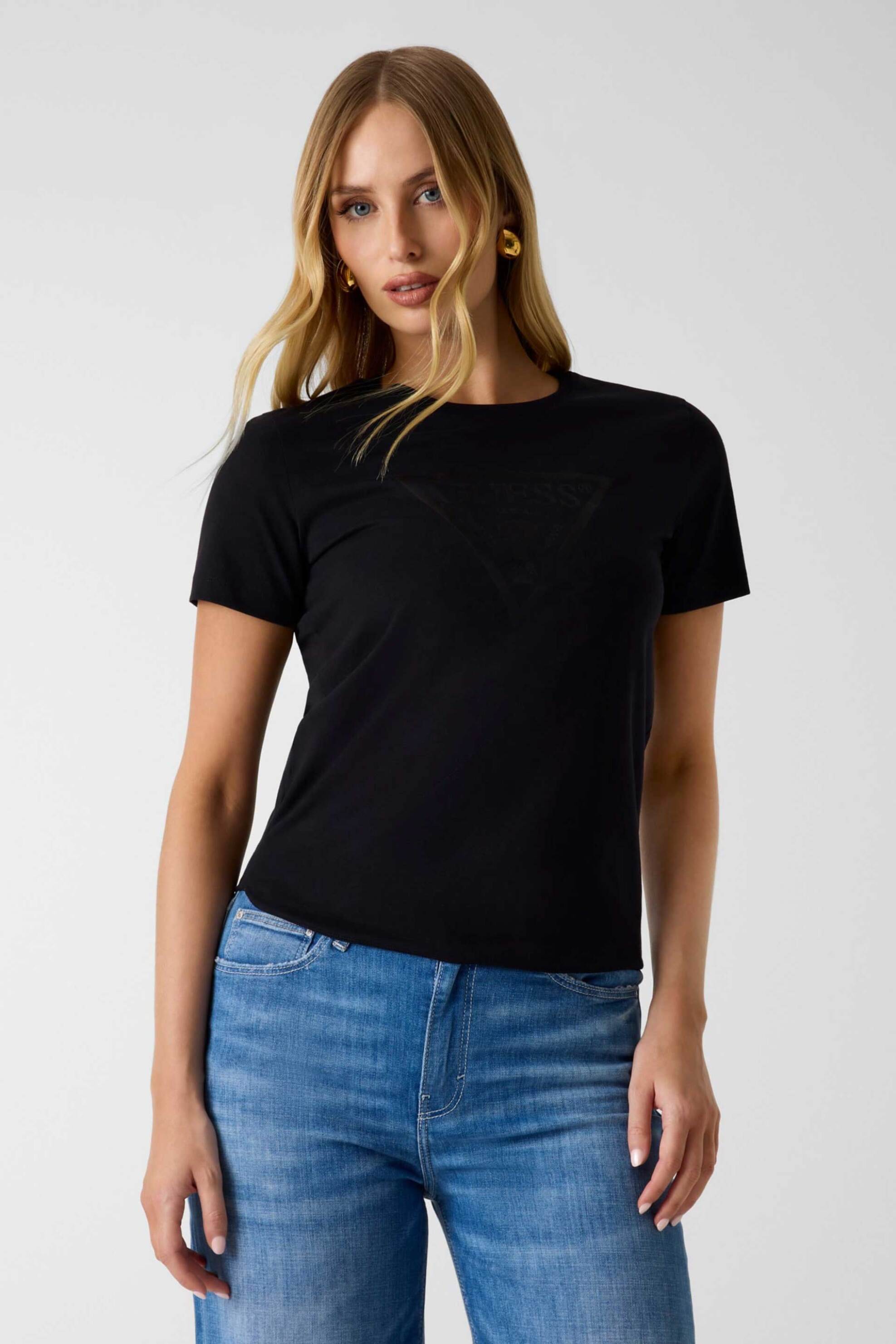 Guess γυναικείο T-shirt με μεταλλιζέ logo print Regular Fit