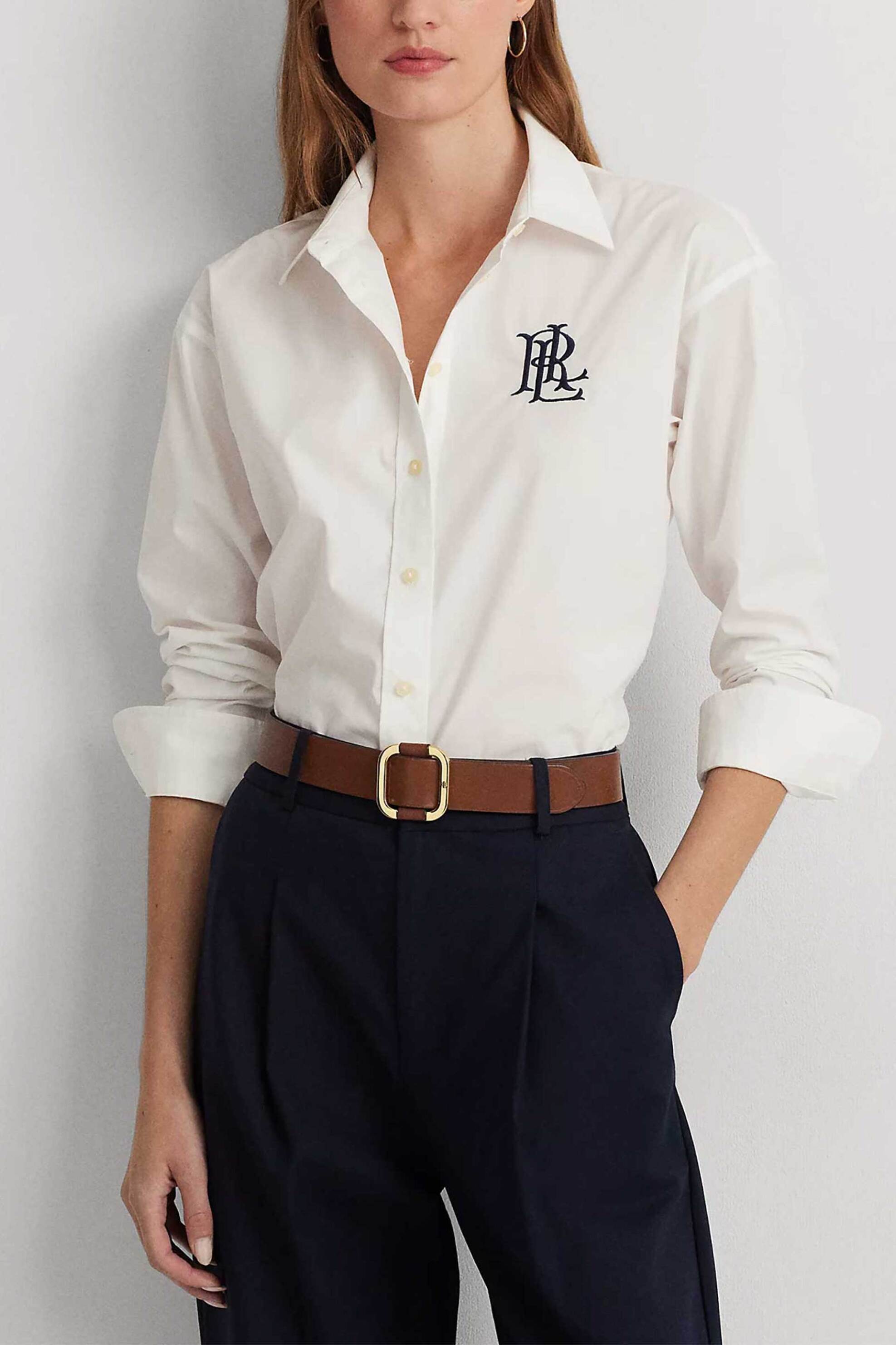 Lauren Ralph Lauren γυναικείο πουκάμισο μονόχρωμο βαμβακερό με contrast μονόγραμμα