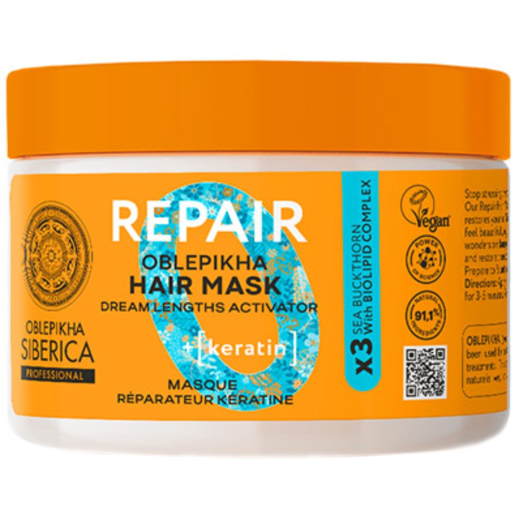 Oblepikha Siberica Professional Repair with Biolipid Complex & Keratin Hair Mask Μάσκα Μαλλιών Αναδόμησης με Κερατίνη για Ξηρά & Ταλαιπωρημένα Μαλλιά 300ml