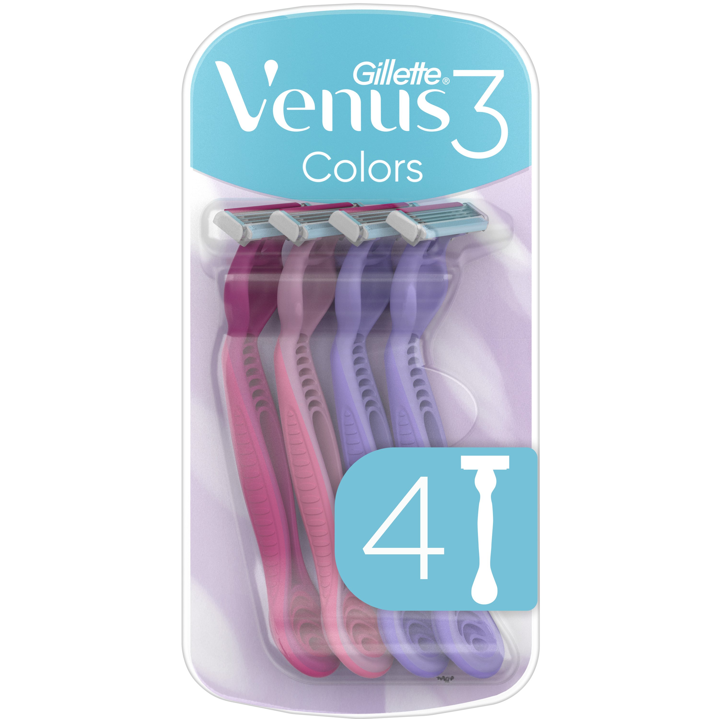 Gillette Venus 3 Colors Γυναικεία Ξυραφάκια μιας Χρήσης 3 Λεπίδων με Κινούμενη Κεφαλή για Βαθύ Ξύρισμα 4 Τεμάχια