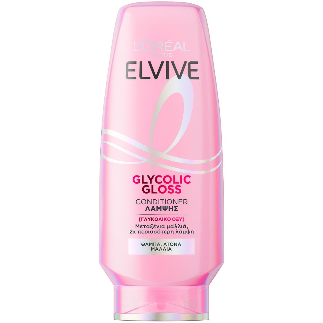L'Oreal Paris Elvive Glycolic Gloss Conditioner Μαλακτική Κρέμα με Γλυκολικό Οξύ για Λάμψη στα Θαμπά, Άτονα Μαλλιά 300ml
