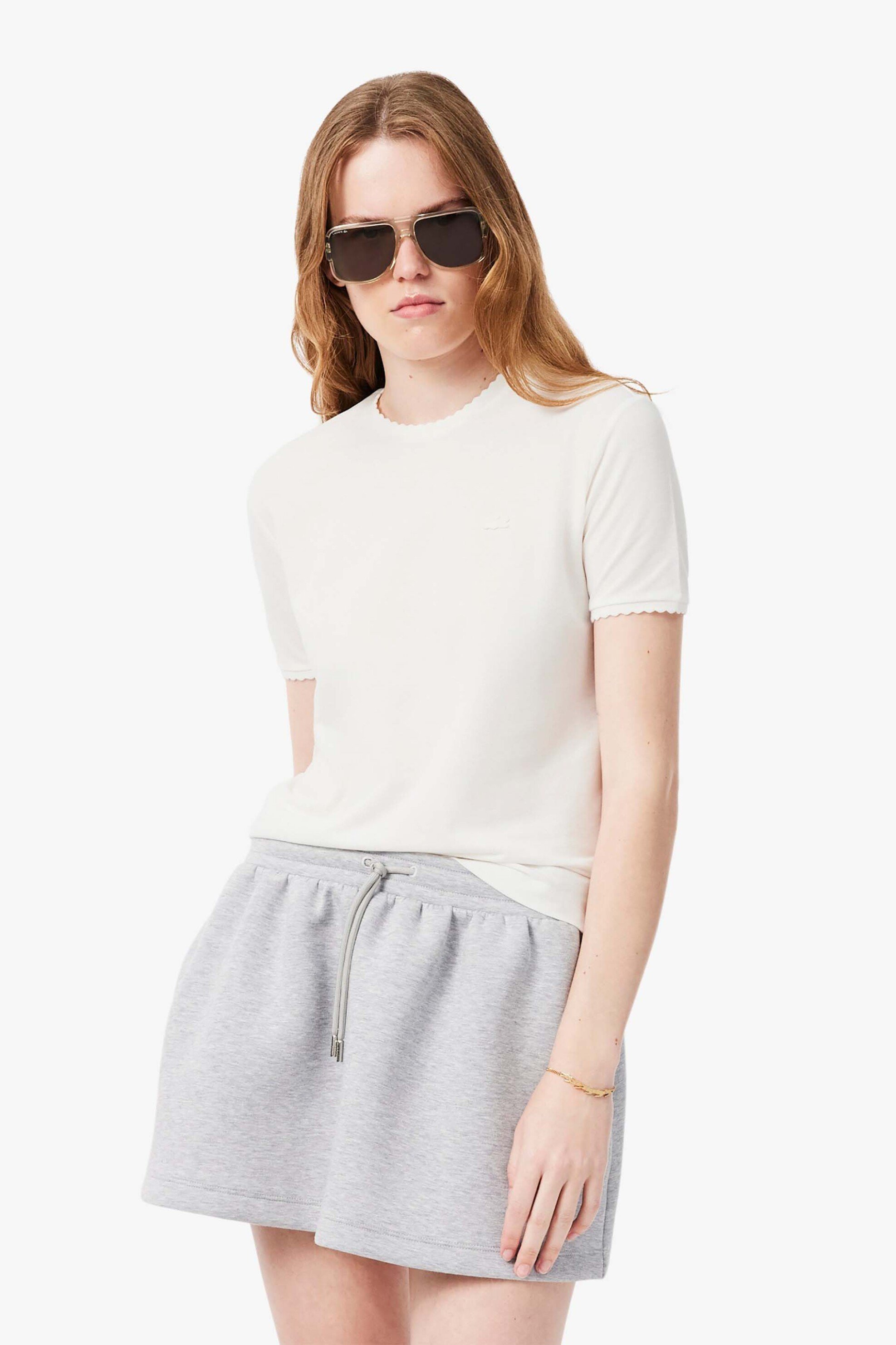 Lacoste γυναικείο T-shirt πικέ με scalloped trims και κεντημένο λογότυπο Slim Fit