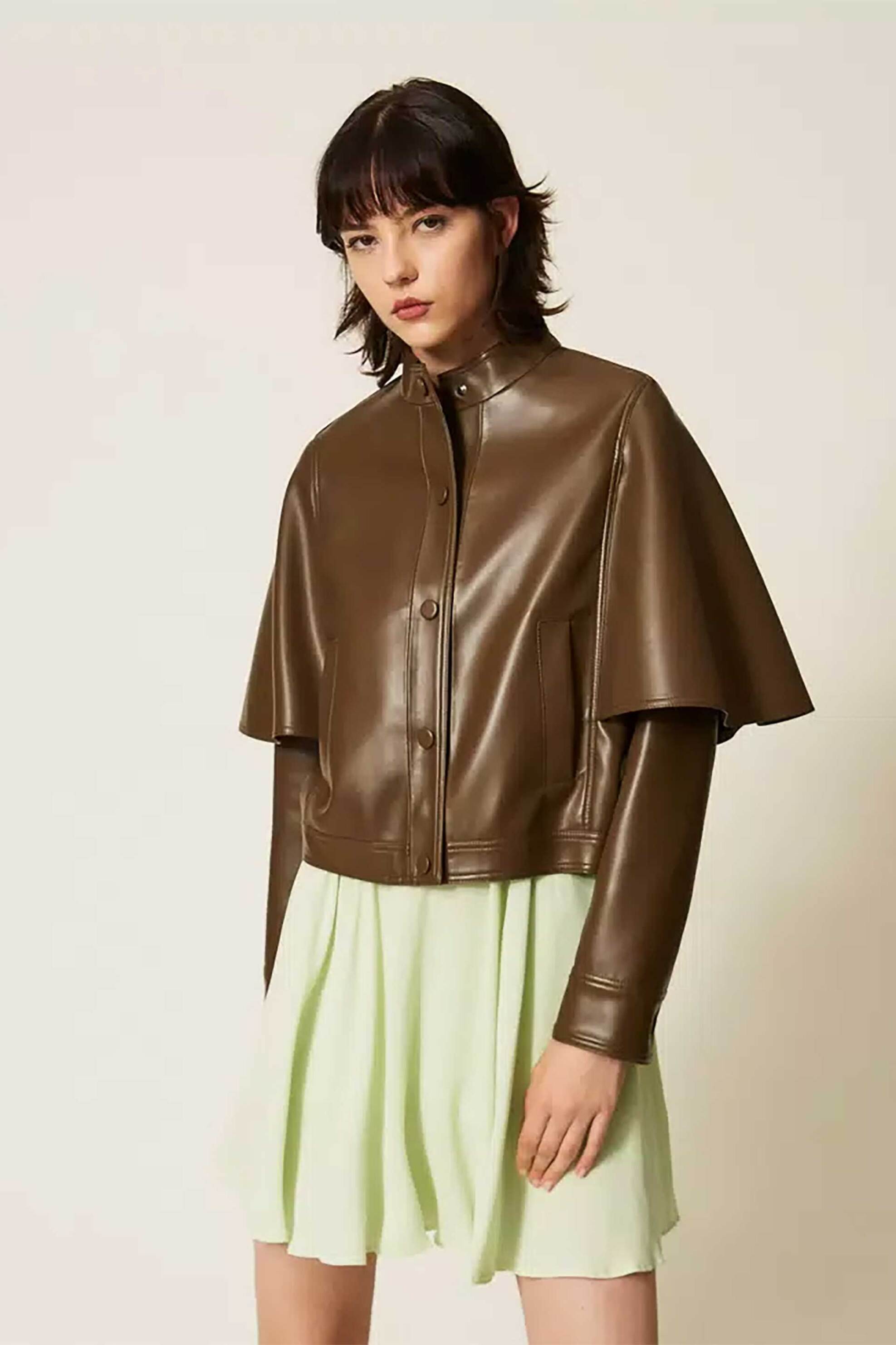 Twinset γυναικείο faux leather jacket σε στυλ κάπας