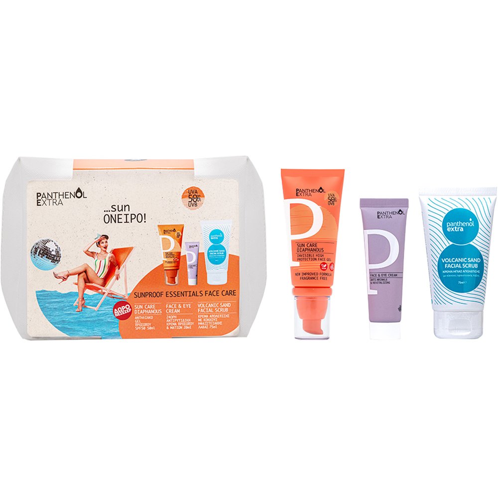Panthenol Extra Promo  Sun Care Diaphanous Gel Spf50, 50ml & Face & Eye Cream 20ml & Volcanic Sand Facial Scrub 75ml & Δώρο Νεσεσέρ 1 Τεμάχιο