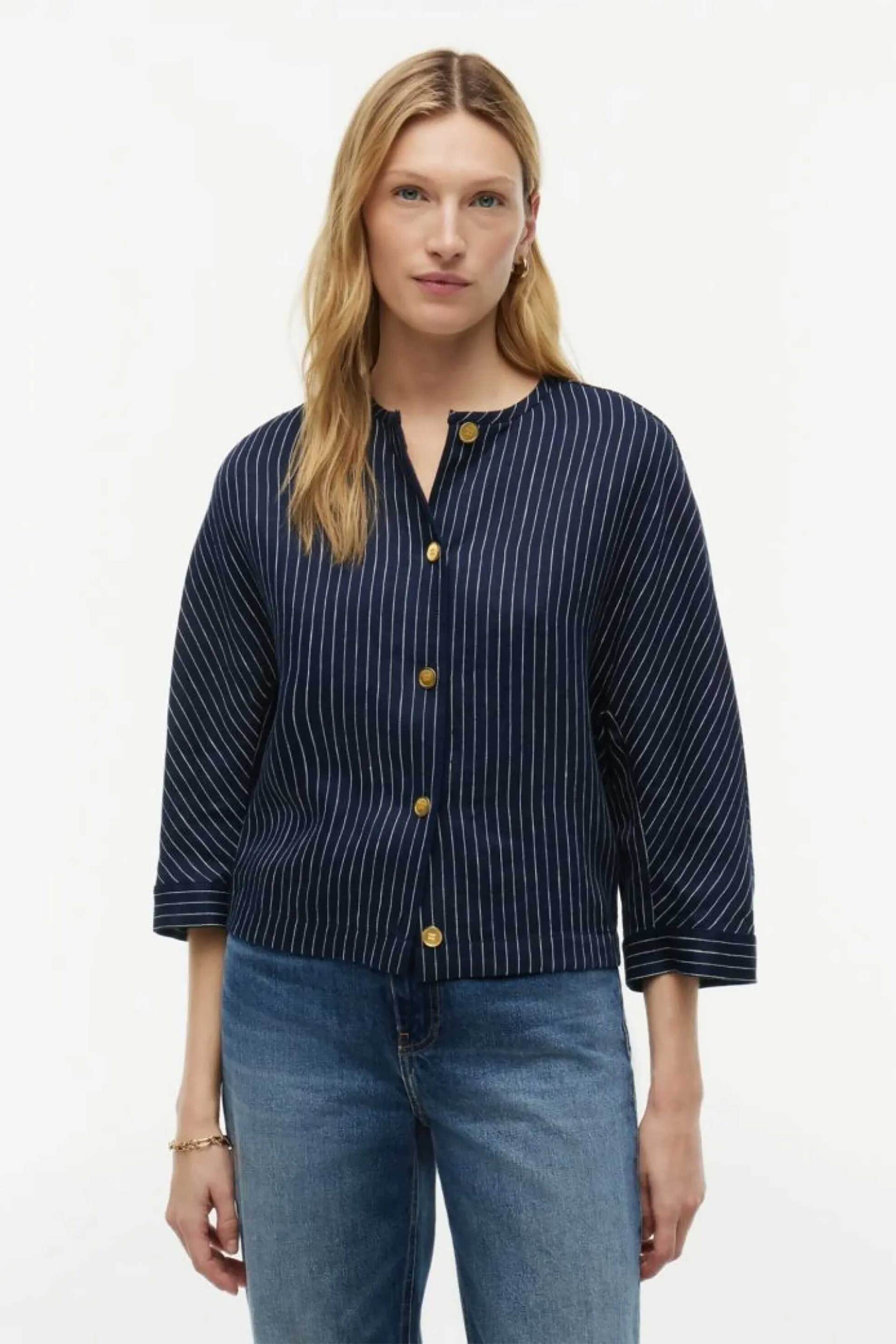 Tommy Hilfiger γυναικείο πουκάμισο cropped με ριγέ σχέδιο και 3/4 μανίκι