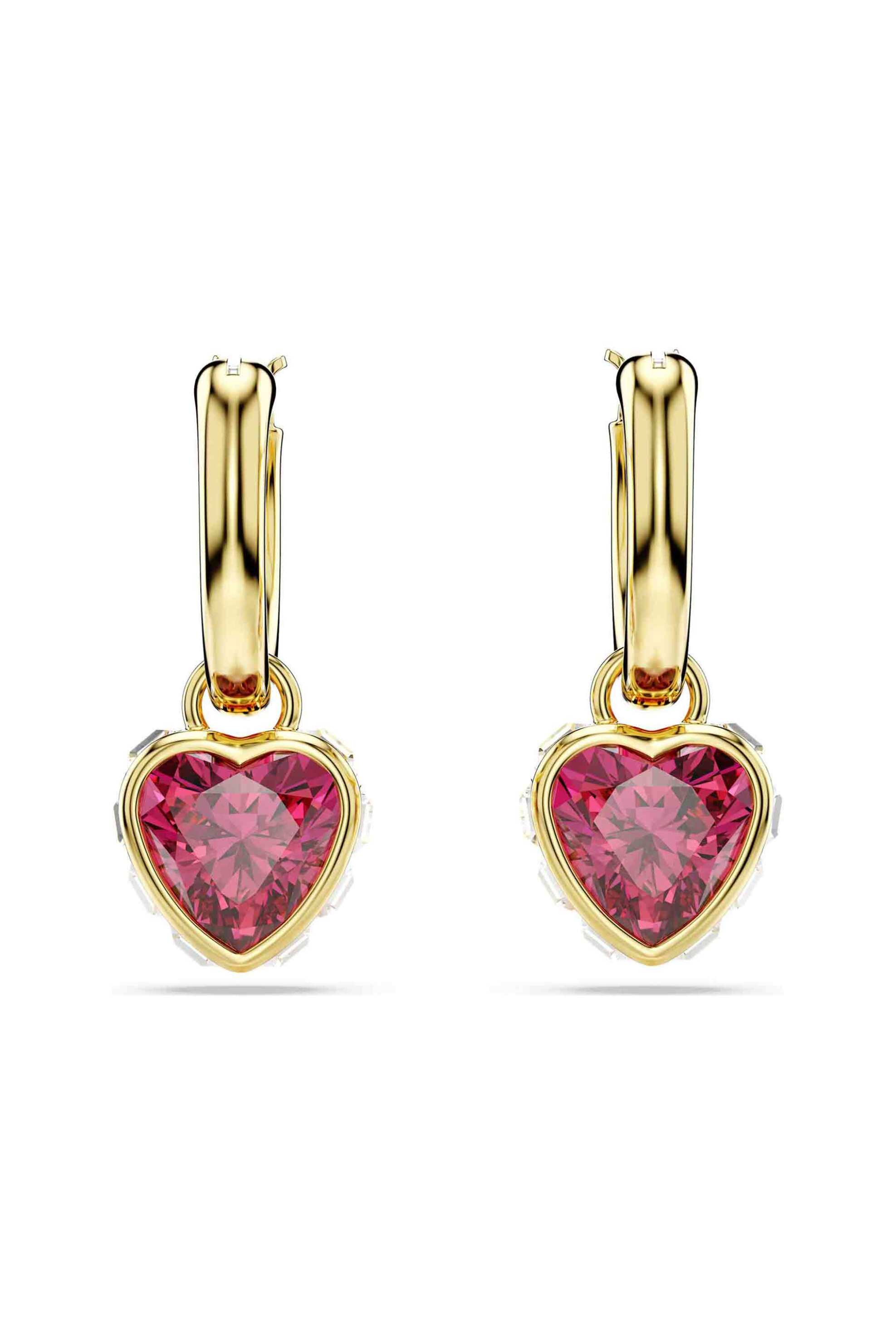 Swarovski γυναικεία σκουλαρίκια-σταγόνα καρδιά, κόκκινοι, επιμετάλλωση σε χρυσαφί τόνο "Chroma"