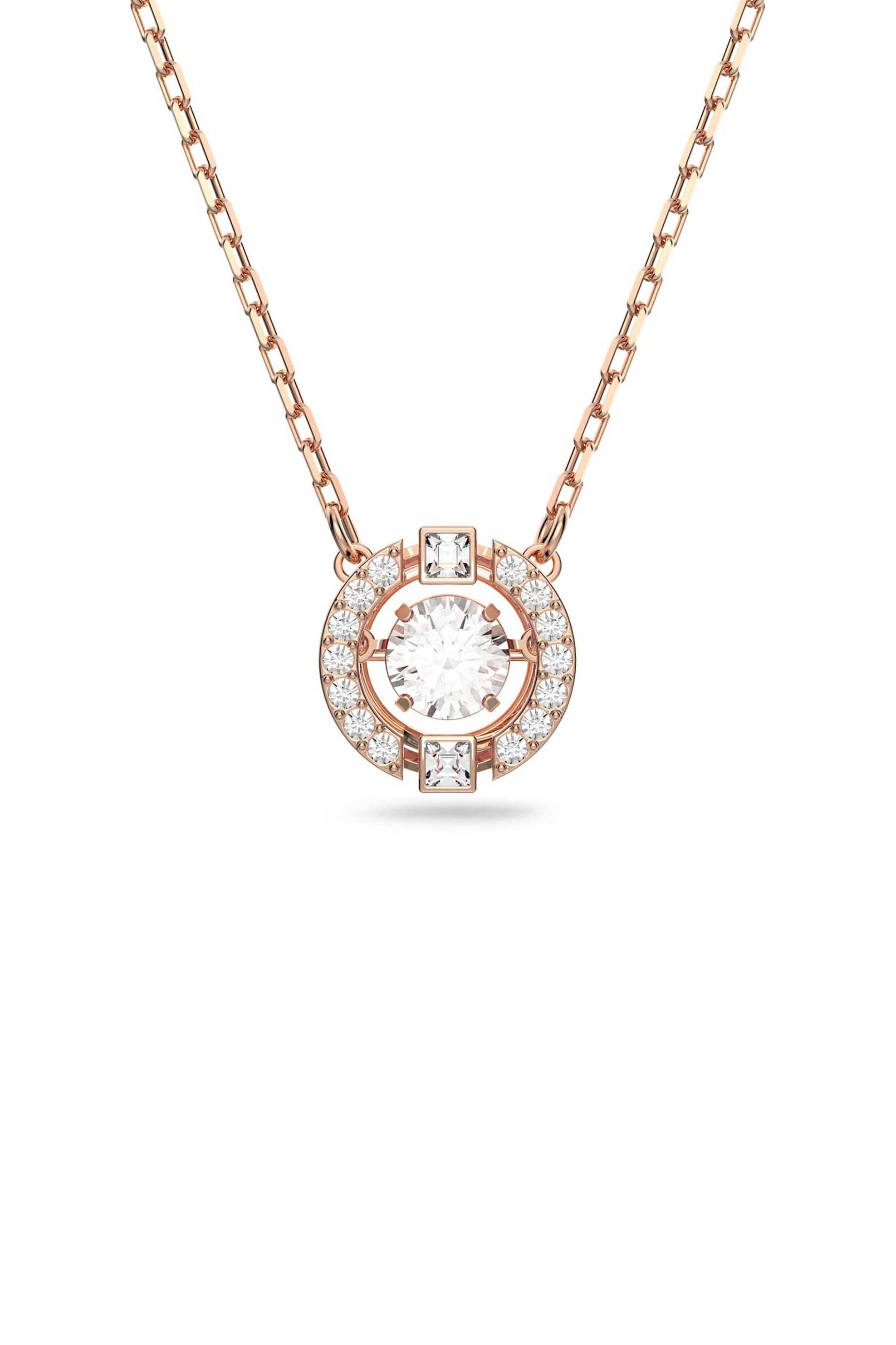 Swarovski γυναικείο κολιέ στρογγυλή κοπή, λευκό, επιμετάλλωση σε ροζ χρυσαφί τόνο "Una"