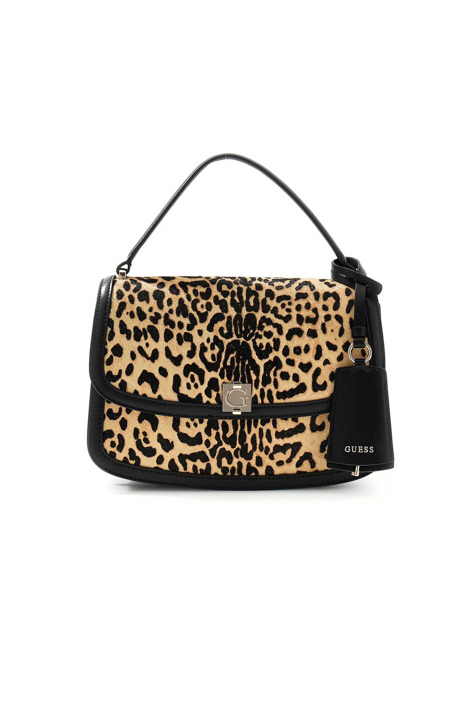 Guess γυναικεία δερμάτινη τσάντα crossbody "Audrey Leopard" | ONE SIZE