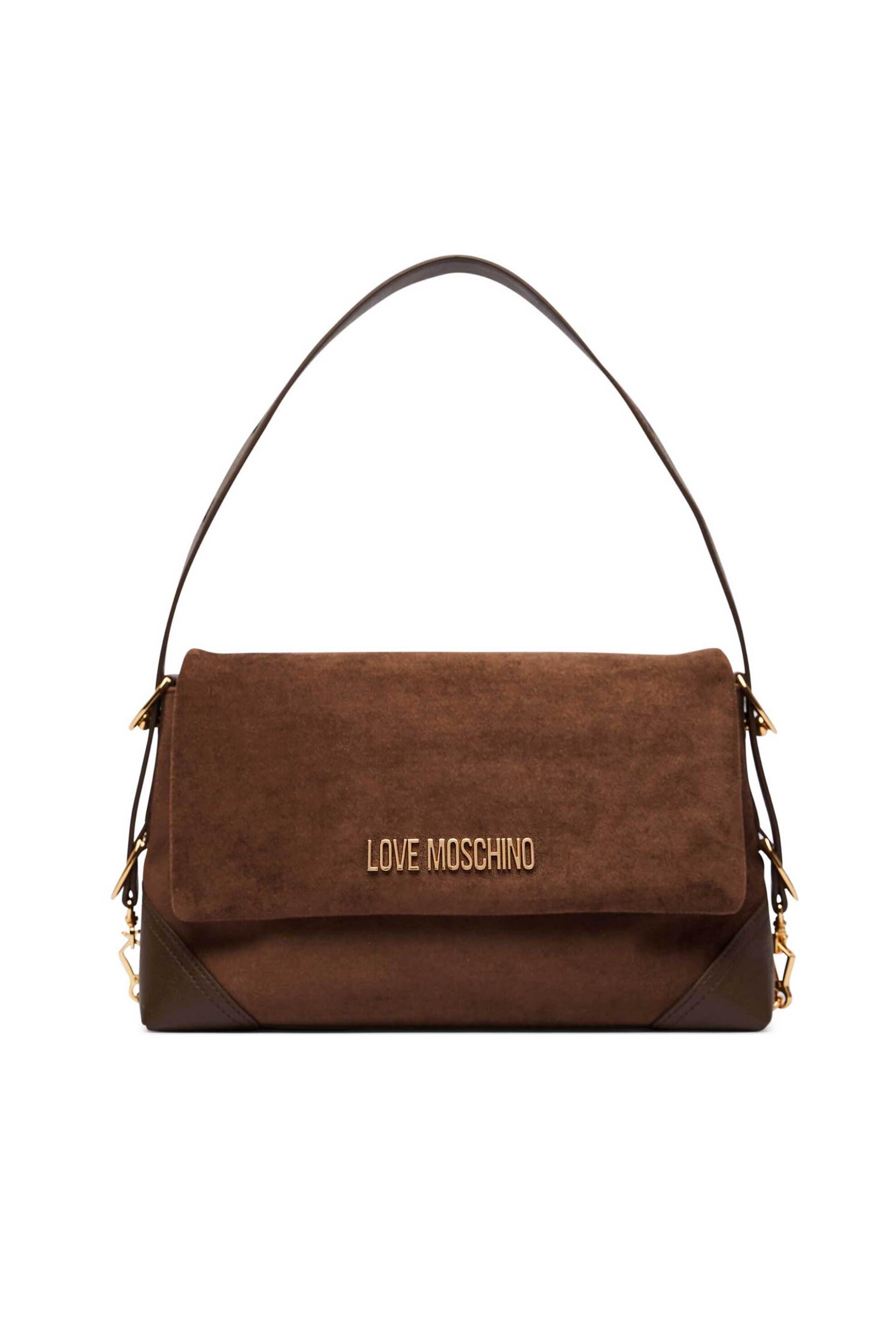 Love Moschino γυναικεία τσάντα ώμου με μεταλλικές χρυσές λεπτομέρειες