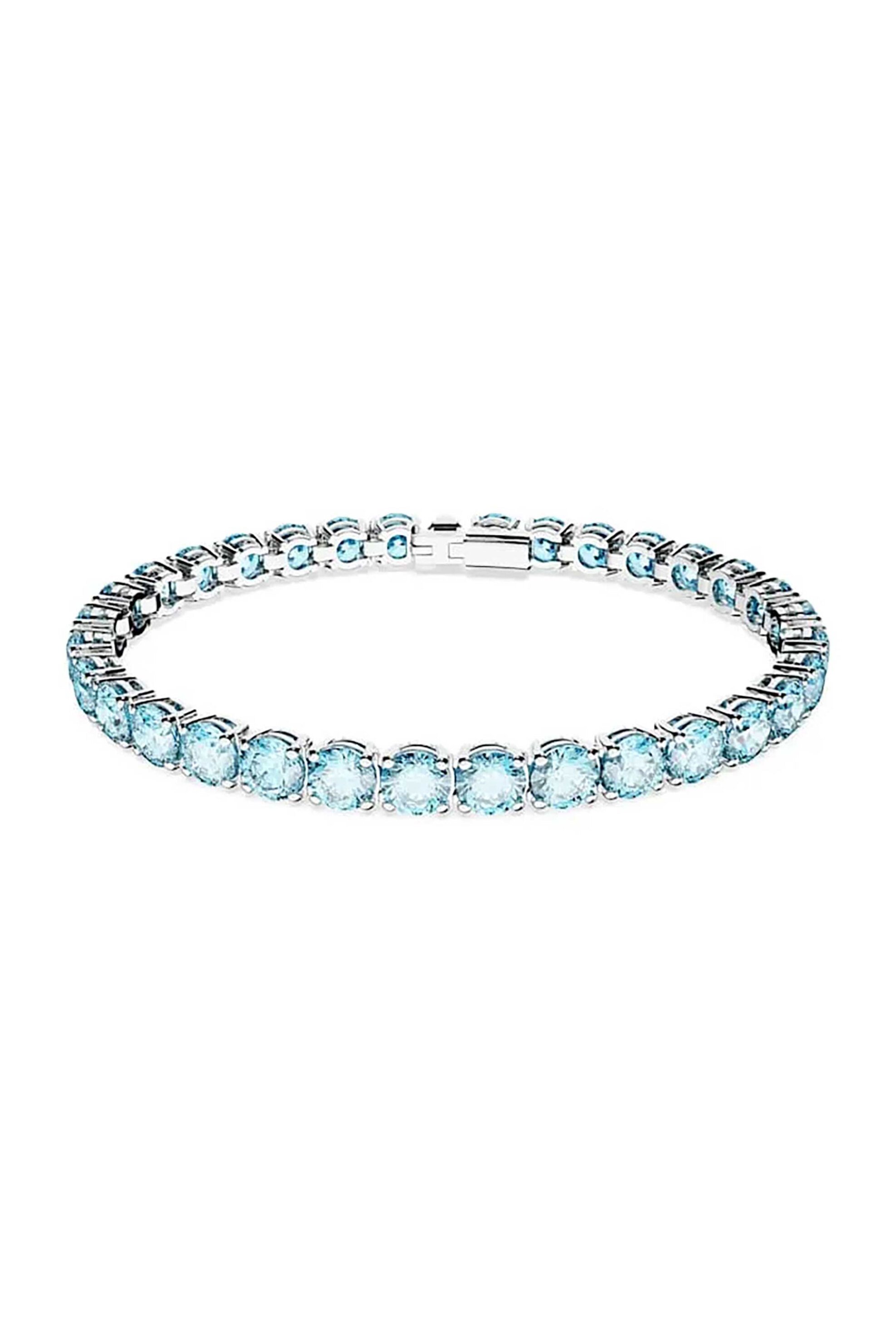 Swarovski γυναικείο βραχιόλι, στρογγυλή κοπή, μπλε, επιμετάλλωση ροδίου "Matrix Tennis"