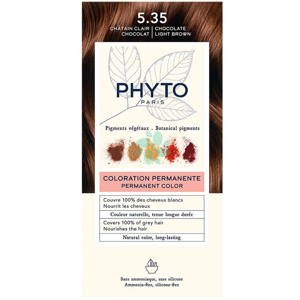 Phyto Permanent Hair Color Kit Μόνιμη Βαφή Μαλλιών με Φυτικές Χρωστικές, Χωρίς Αμμωνία 1 Τεμάχιο - 5.35 Ανοιχτό Καφέ Σοκολατί