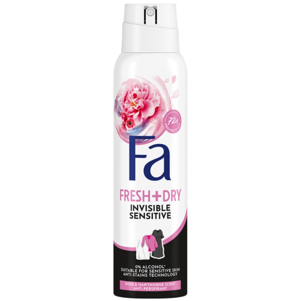 Fa Fresh & Dry Invisible Sensitive Rose & Hawthorne 72h Anti-Perspirant Spray Γυναικείο Αντιιδρωτικό Spray με 72ώρες Προστασίας, με Άρωμα Ροζ Τριαντάφυλλο 150ml