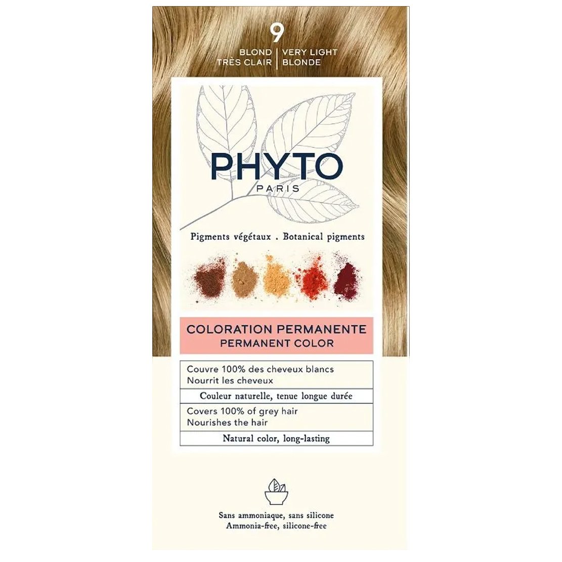 Phyto Permanent Hair Color Kit Μόνιμη Βαφή Μαλλιών με Φυτικές Χρωστικές, Χωρίς Αμμωνία 1 Τεμάχιο - 9 Ξανθό Πολύ Ανοιχτό