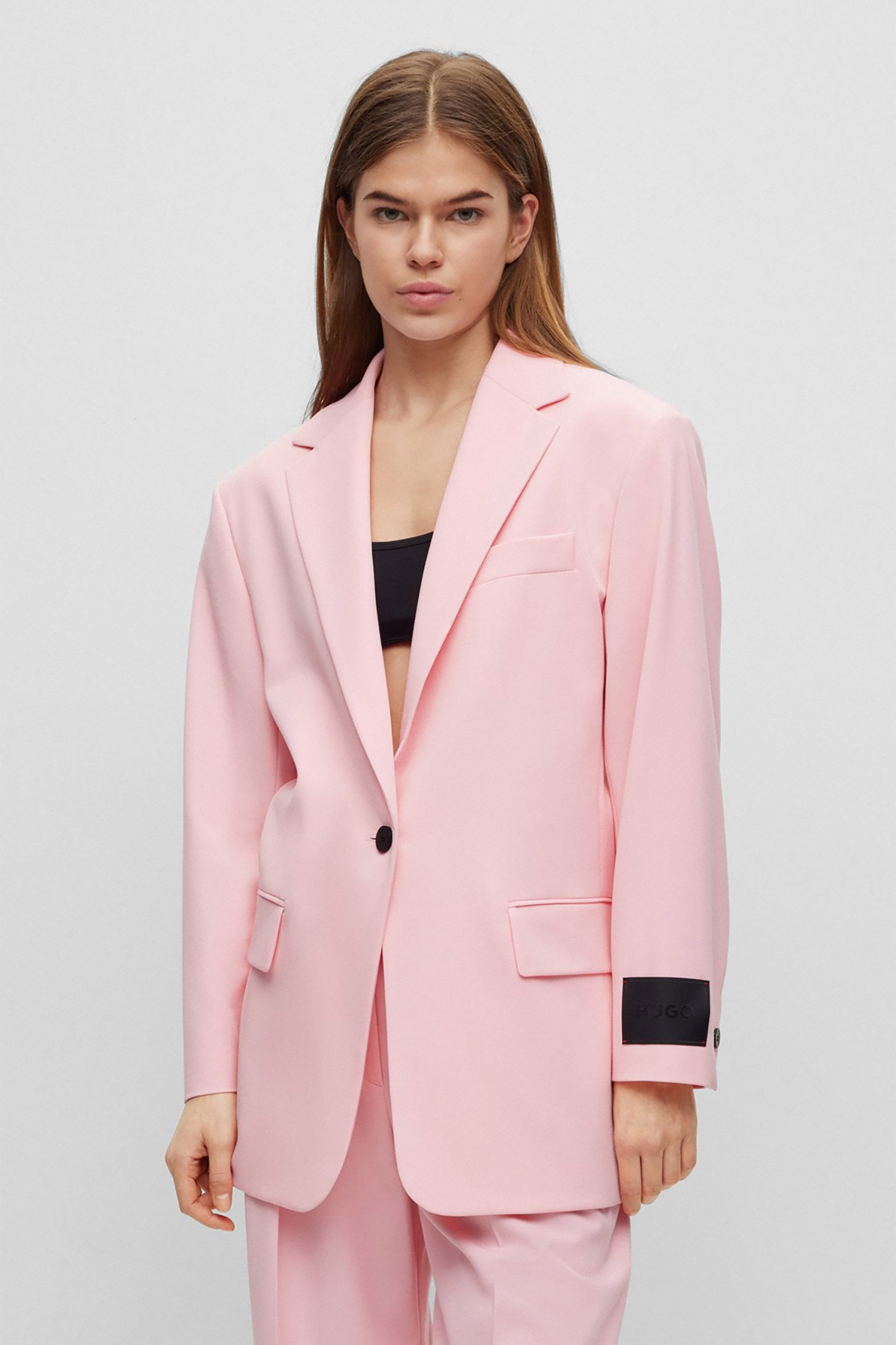 Hugo Boss γυναικείο σακάκι oversized με ένα κουμπί και logo στο μανίκι "Longline Asabella" | 40