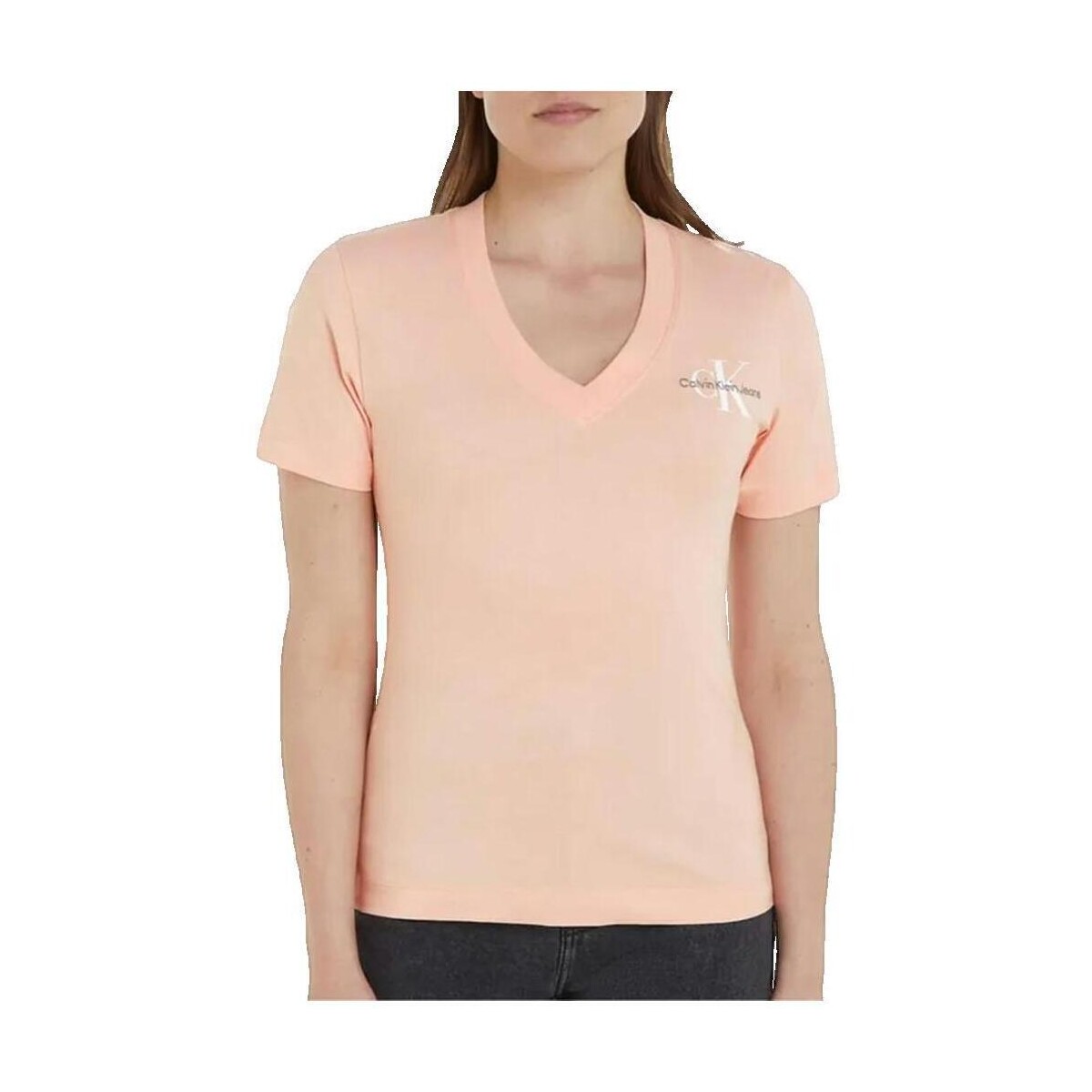 T-shirt με κοντά μανίκια Calvin Klein Jeans T-shirt Monologo Slim col V