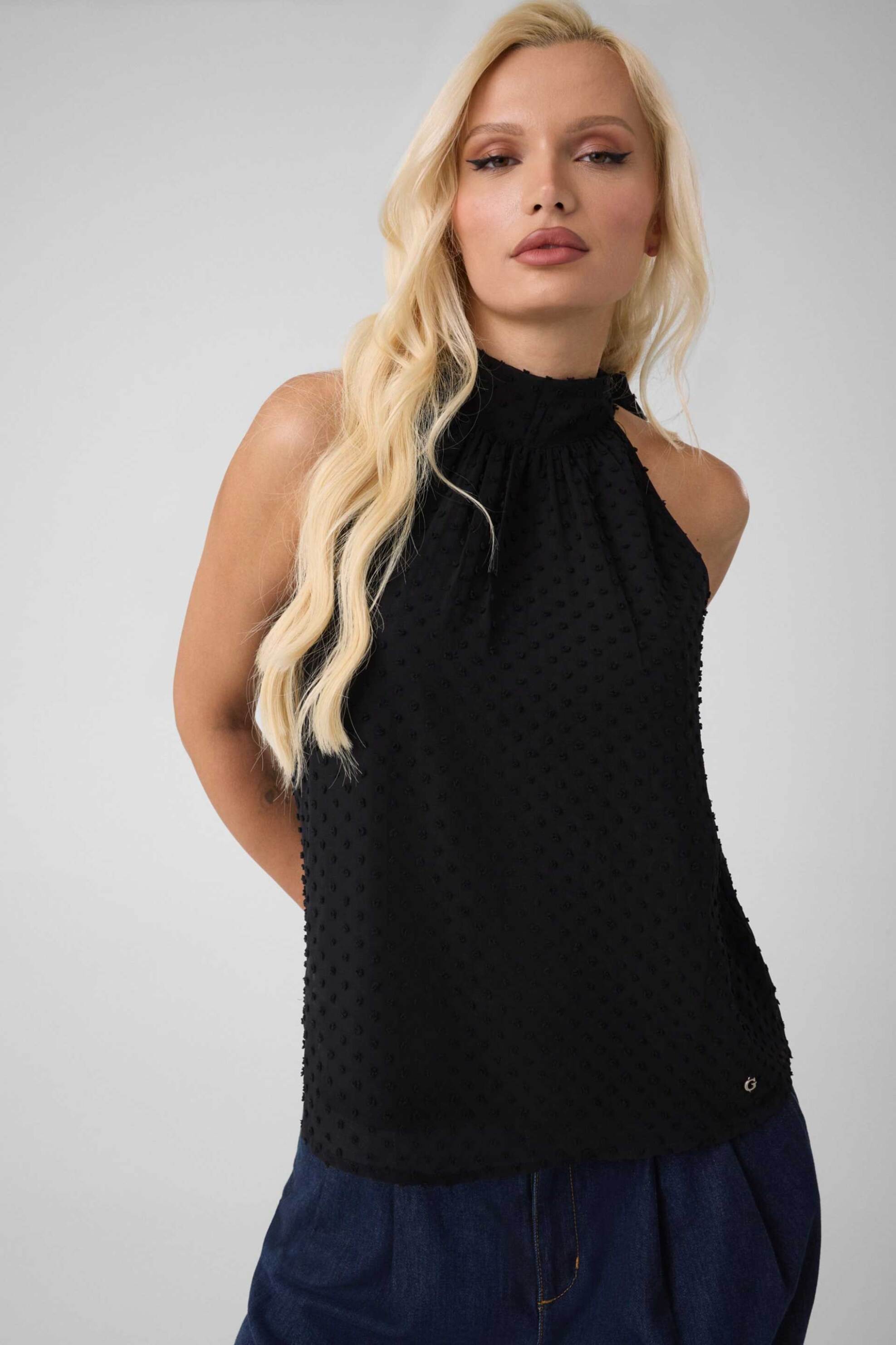 Guess γυναικεία αμάνικη μπλούζα με ανάγλυφα dots Regular Fit "Ginevra"