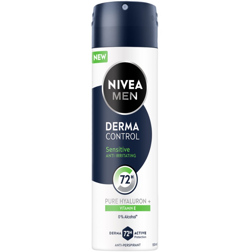 Nivea Men Derma Control Sensitive Anti Perspirant & Anti Irritating Spary Ανδρικό Αποσμητικό Σπρέι με Καθαρό Υαλουρονικό & Βιταμίνη Ε Μεγάλης Διάρκειας & Χωρίς Αλκοόλ 150ml