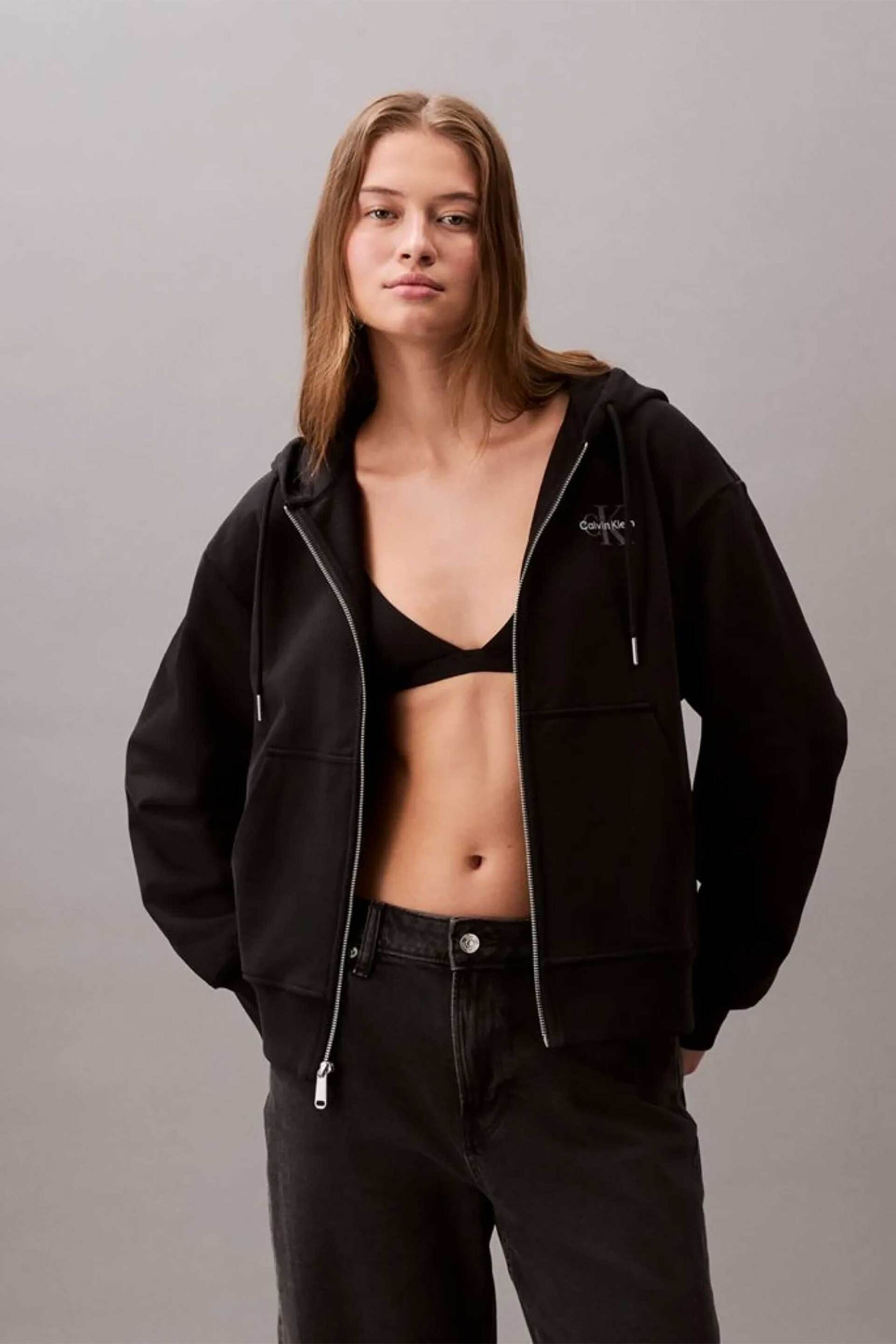 Calvin Klein Jeans γυναικεία ζακέτα φούτερ με κουκούλα και monogram Regular Fit