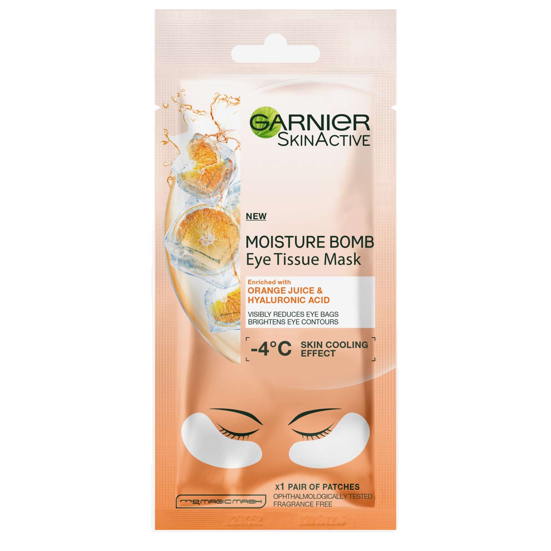 Garnier Skinactive Moisture Bomb Eye Sheet Mask Υφασμάτινη Μάσκα Ενυδάτωσης Ματιών με Πορτοκάλι 6g