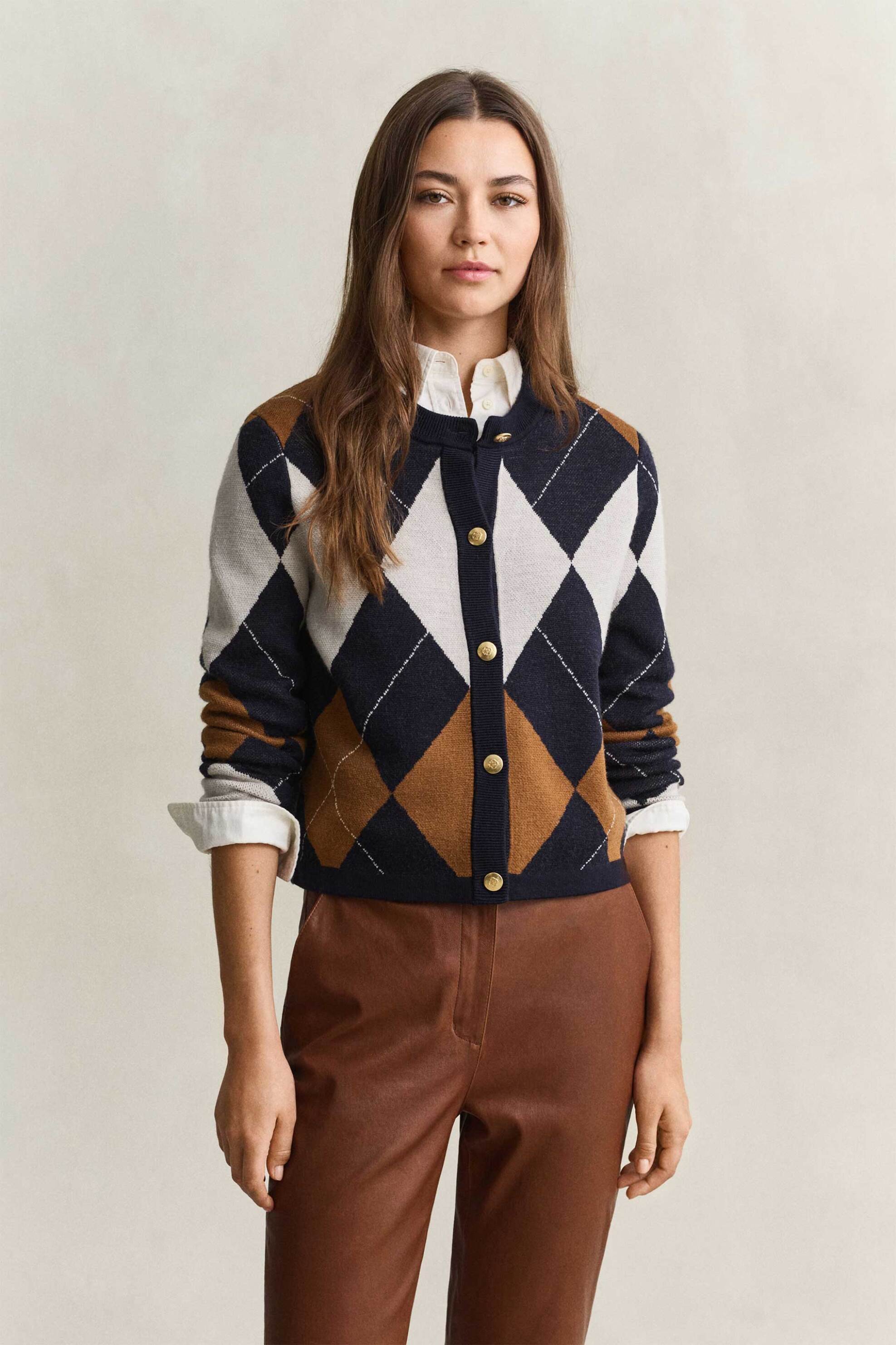 Gant γυναικεία μάλλινη ζακέτα με argyle pattern Regular Fit