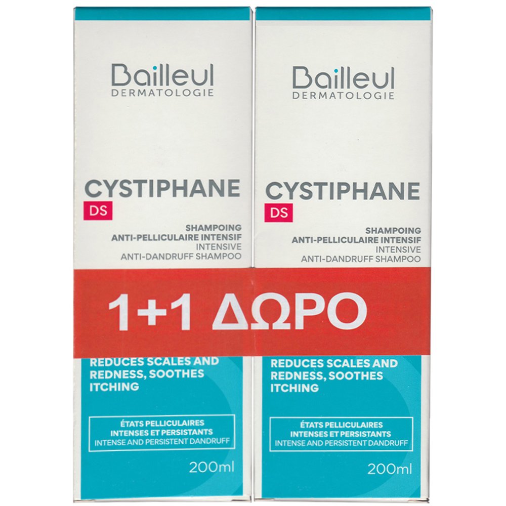 Bailleul Promo Cystiphane DS Intensive Anti-Dandruff Shampoo Σαμπουάν Κατά της Πιτυρίδας που Καταπραΰνει τον Κνησμό & Μειώνει την Ερυθρότητα 400ml (2x200ml)