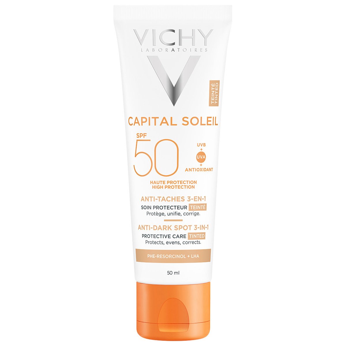 Vichy Capitall Soleil Spf50+ Cream 3-in-1 Tinted Anti Dark Spots Αντηλιακή Κρέμα Πολύ Υψηλής Προστασίας με Χρώμα Κατά των Κηλίδων 50ml