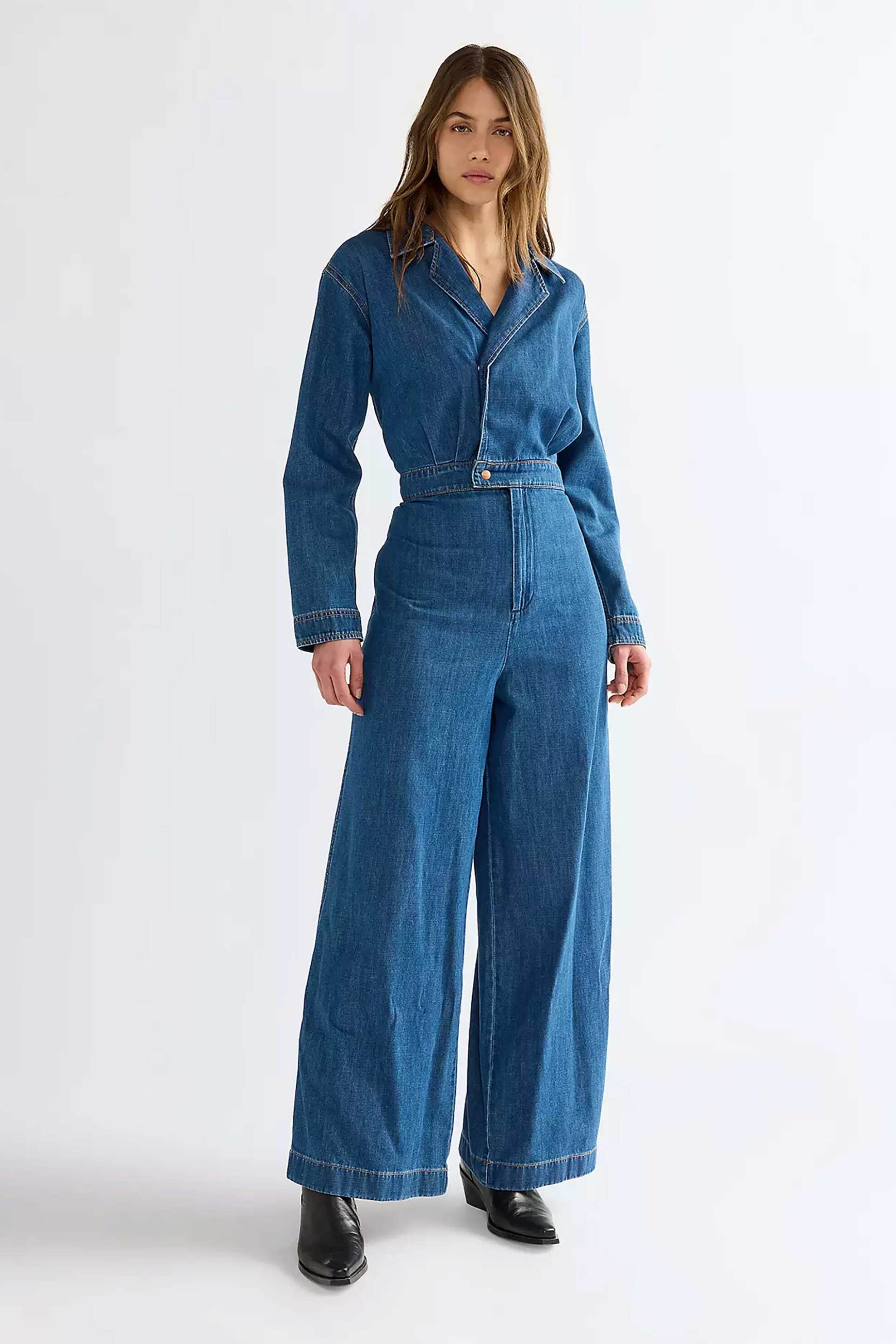 Wrangler® γυναικεία denim ολόσωμη φόρμα Relaxed Fit A-line Wide Leg "Canyon"