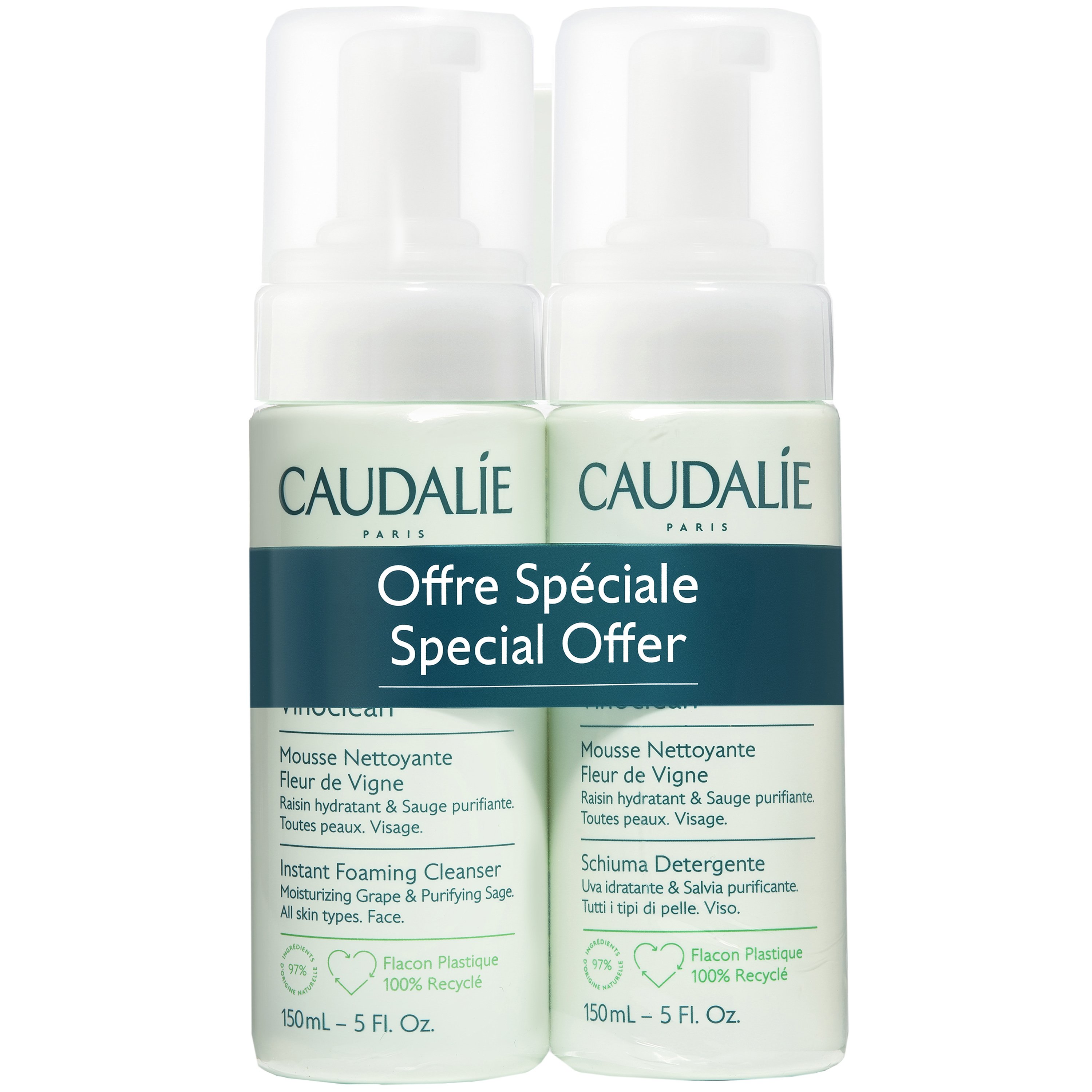 Caudalie Promo Vinoclean Instant Foaming Face Cleanser Ενυδατικός Αφρός Καθαρισμού Προσώπου με Άρωμα από Άνθη Αμπελιού 300ml (2x150ml)