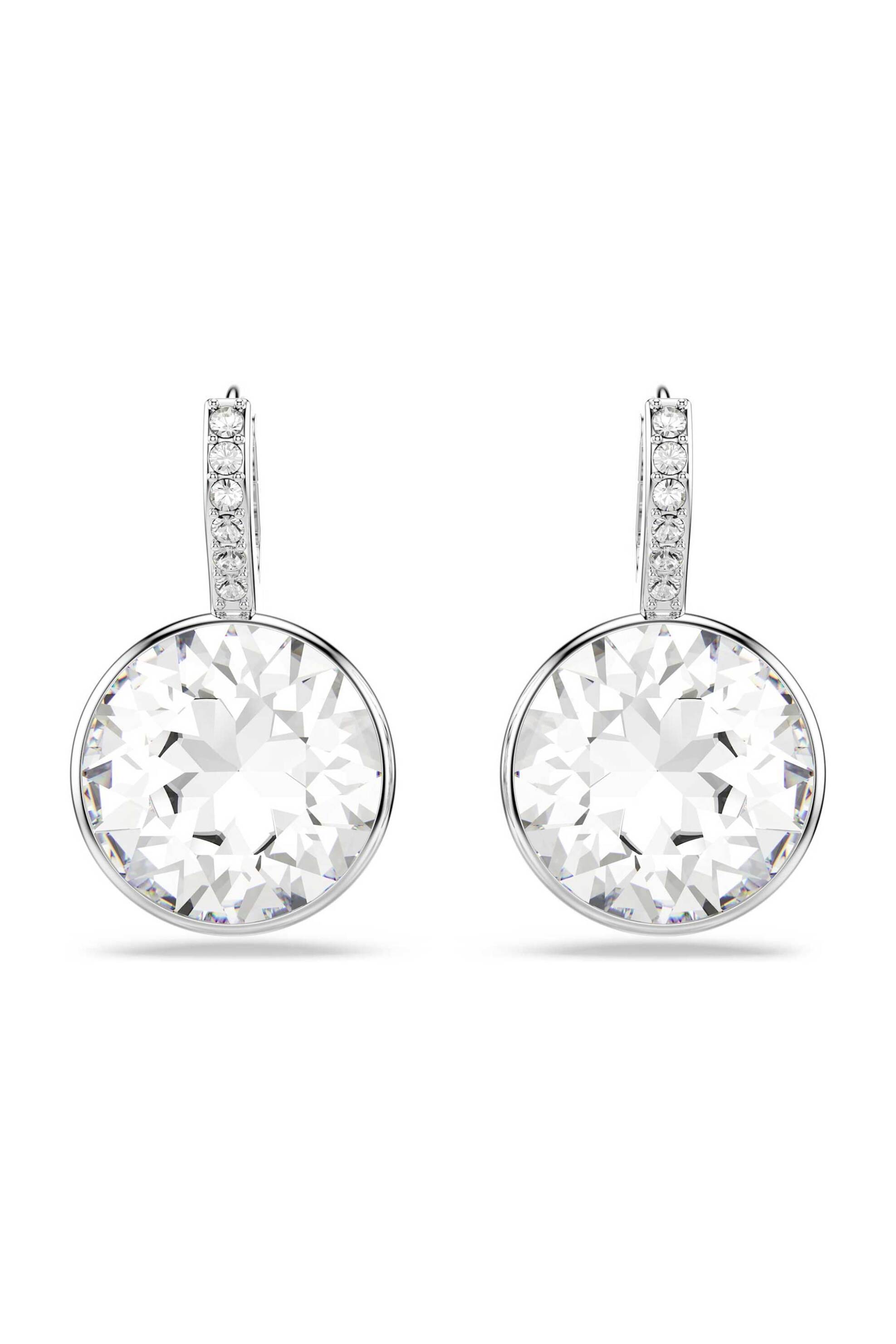 Swarovski γυναικεία σκουλαρίκια-σταγόνα στρογγυλή κοπή, λευκά, επιμετάλλωση ροδίου "Millenia"