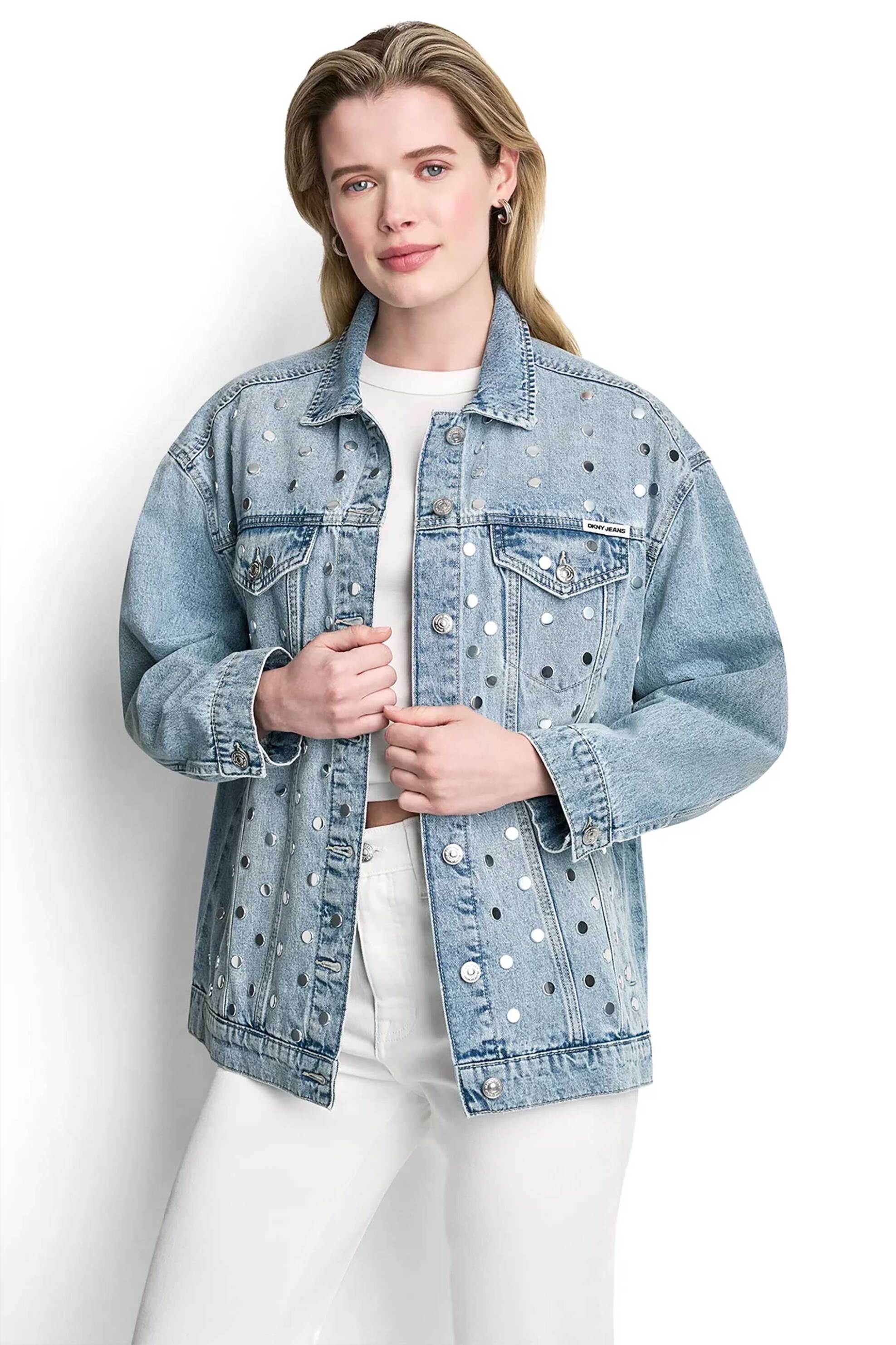 DKNY γυναικείο denim jacket oversized με τρουκς