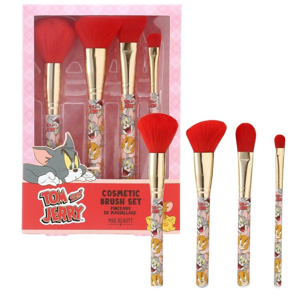 Mad Beauty Tom & Jerry Cosmetic Brush Set Σετ Πινέλων Μακιγιάζ Εμπνευσμένο από τους Χαρακτήρες Tom & Jerry της Disney 4 Τεμάχια