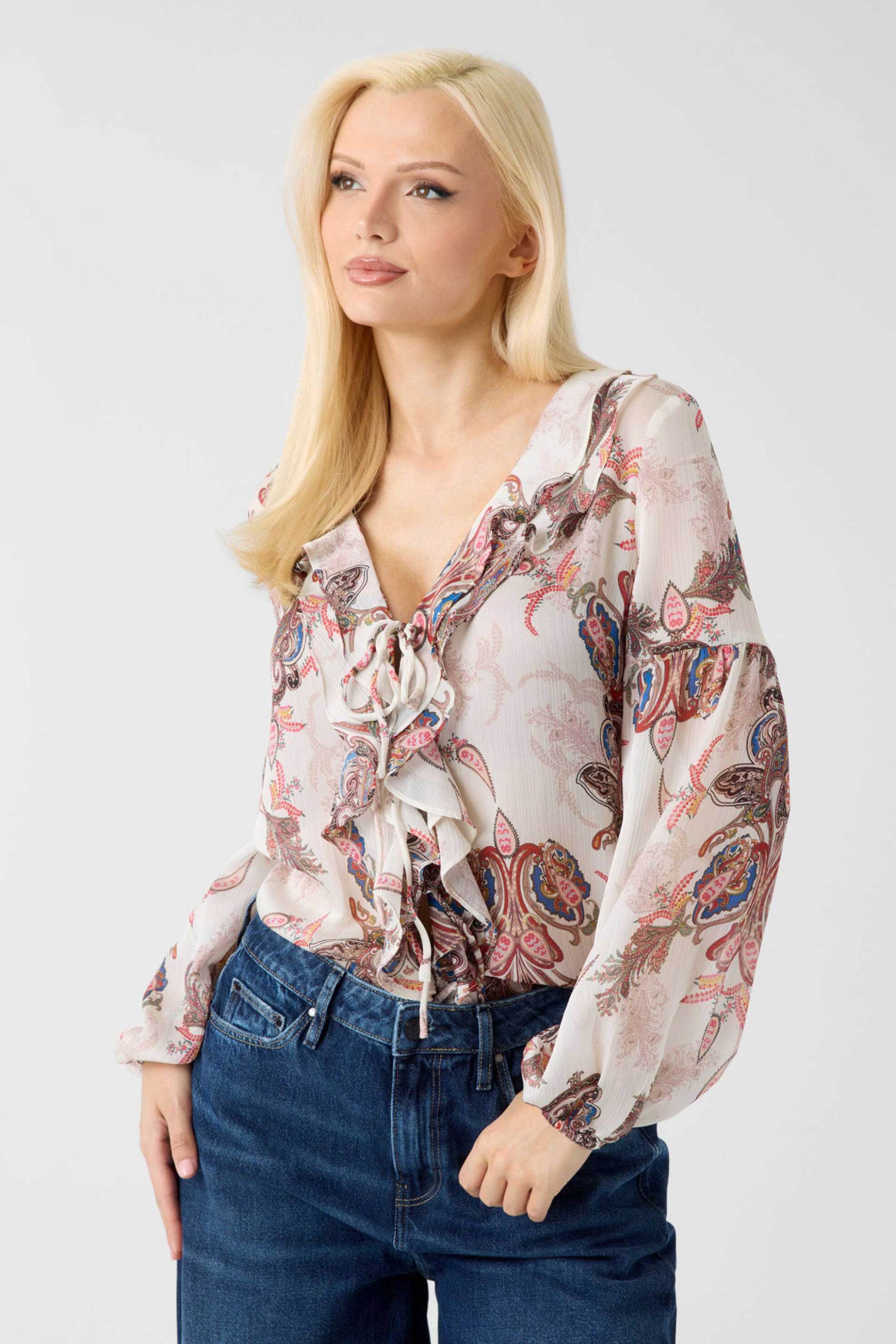 Guess γυναικεία μπλούζα με βολάν και paisley pattern "Emy"