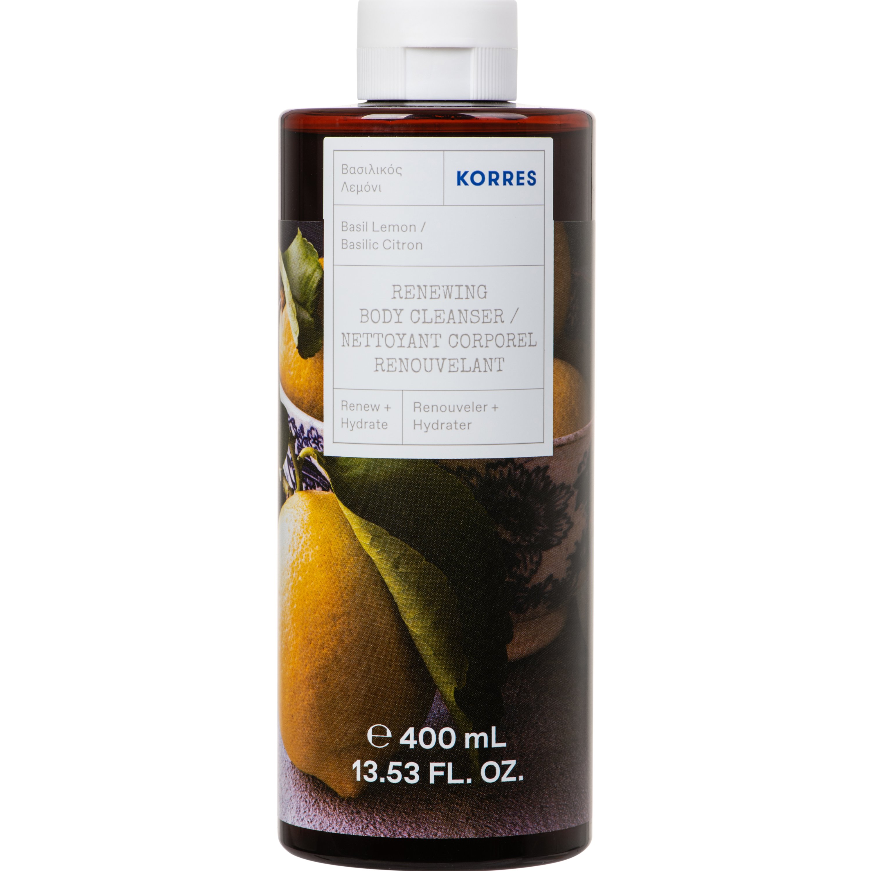 Korres Renewing Body Cleanser Basil & Lemon Shower Gel Αναζωογονητικό, Ενυδατικό Αφρόλουτρο με Άρωμα Βασιλικό & Λεμόνι με Αντλία 400ml