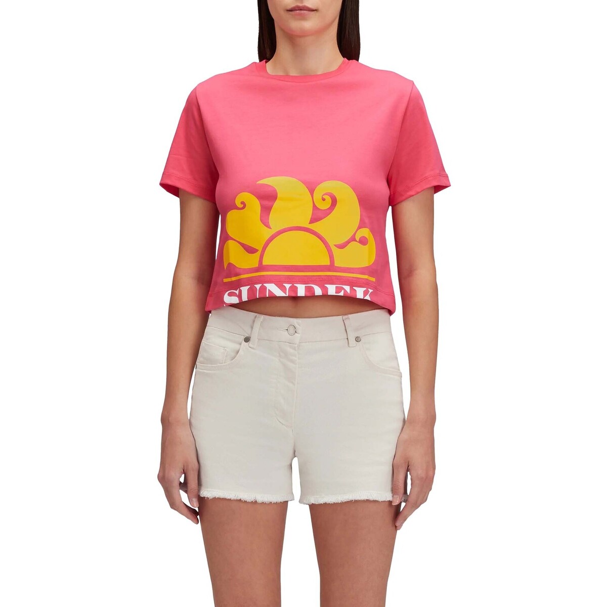 T-shirt με κοντά μανίκια Sundek Cropped T-Shirt With Maxi Logo Print