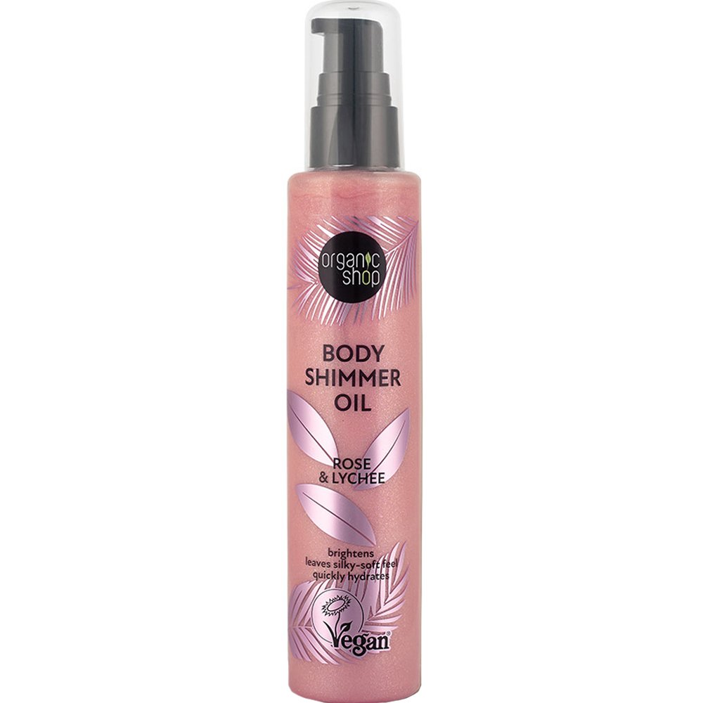 Organic Shop Body Shimmer Oil Λάδι Σώματος με Τριαντάφυλλο & Λίτσι που Χαρίζει Λάμψη & Επιδερμίδα Λεία & Απαλή 100ml - Rose & Lychee