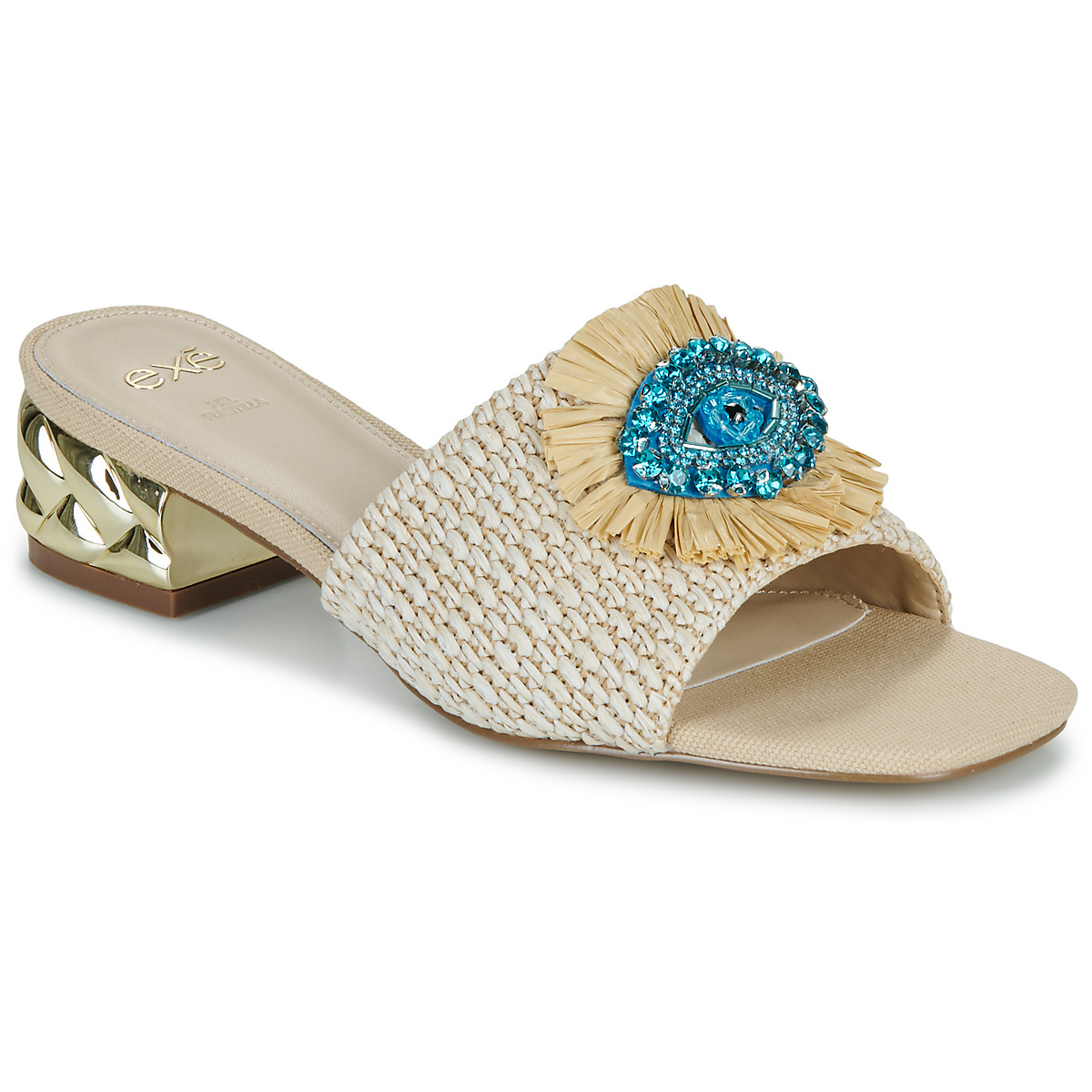 Mules Exé Shoes KATY-424-RAFFIA-BEIGE