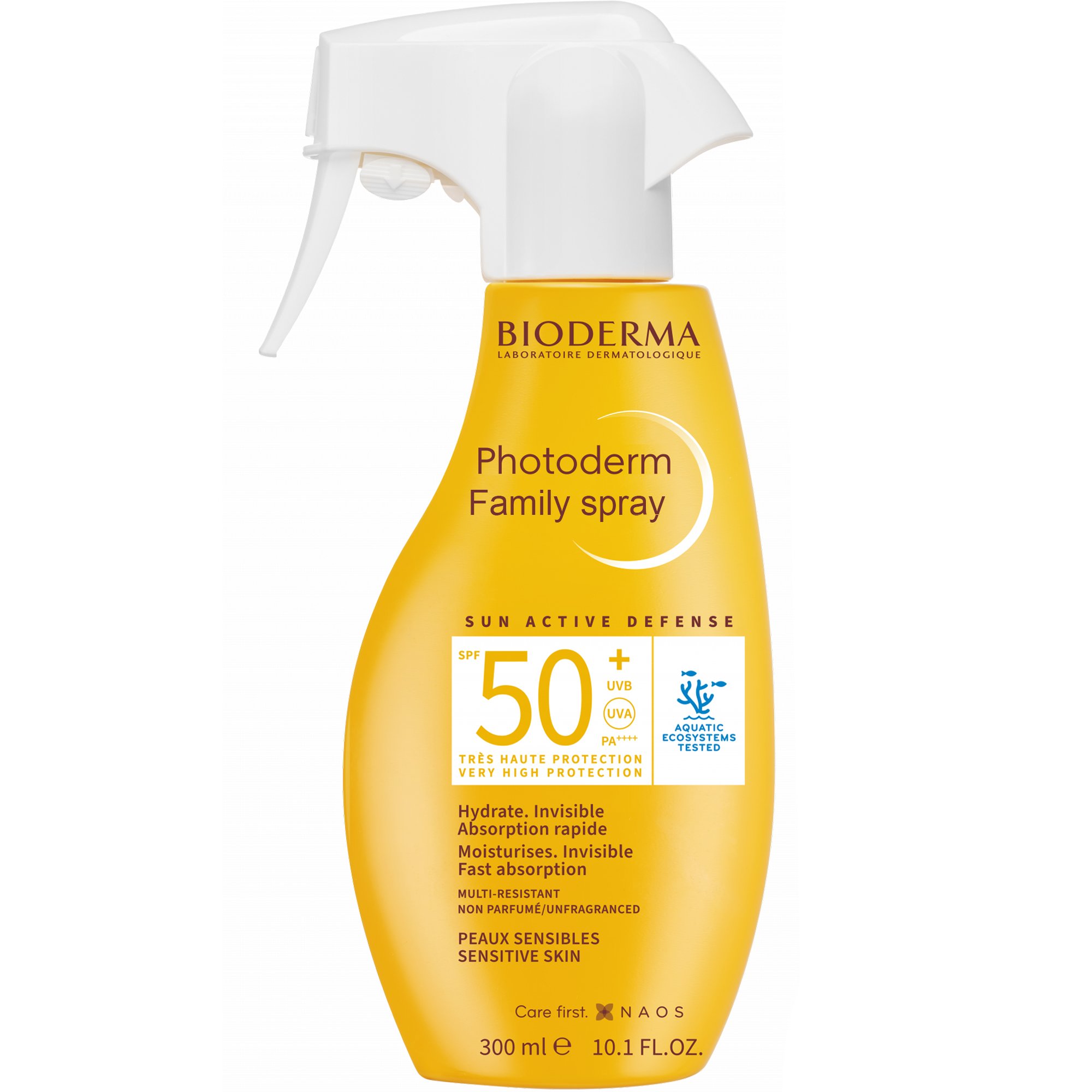 Bioderma Photoderm Sun Active Defense Spf50+ Invisible Family Spray Αντηλιακό Spray Προσώπου - Σώματος Πολύ Υψηλής Προστασίας για Όλη την Οικογένεια για Ευαίσθητο Δέρμα με Ενυδατική Δράση & Αόρατο Αποτέλεσμα Χωρίς Λευκά Ίχνη 300ml