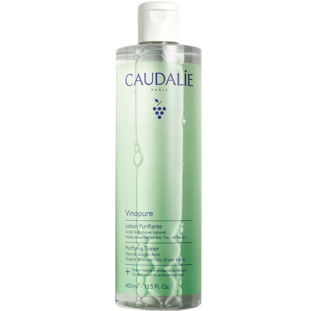 Caudalie Vinopure Purifying Toner Λοσιόν Καθαρισμού Προσώπου με Βιολογικό Νερό Σταφυλιών, Φυσικό Σαλικυλικό Οξύ & 6 Καθαριστικά Αιθέρια Έλαια για Σύσφιξη των Πόρων & Ματ Όψη για Λιπαρές Επιδερμίδες με Τάση Ακμής 400ml