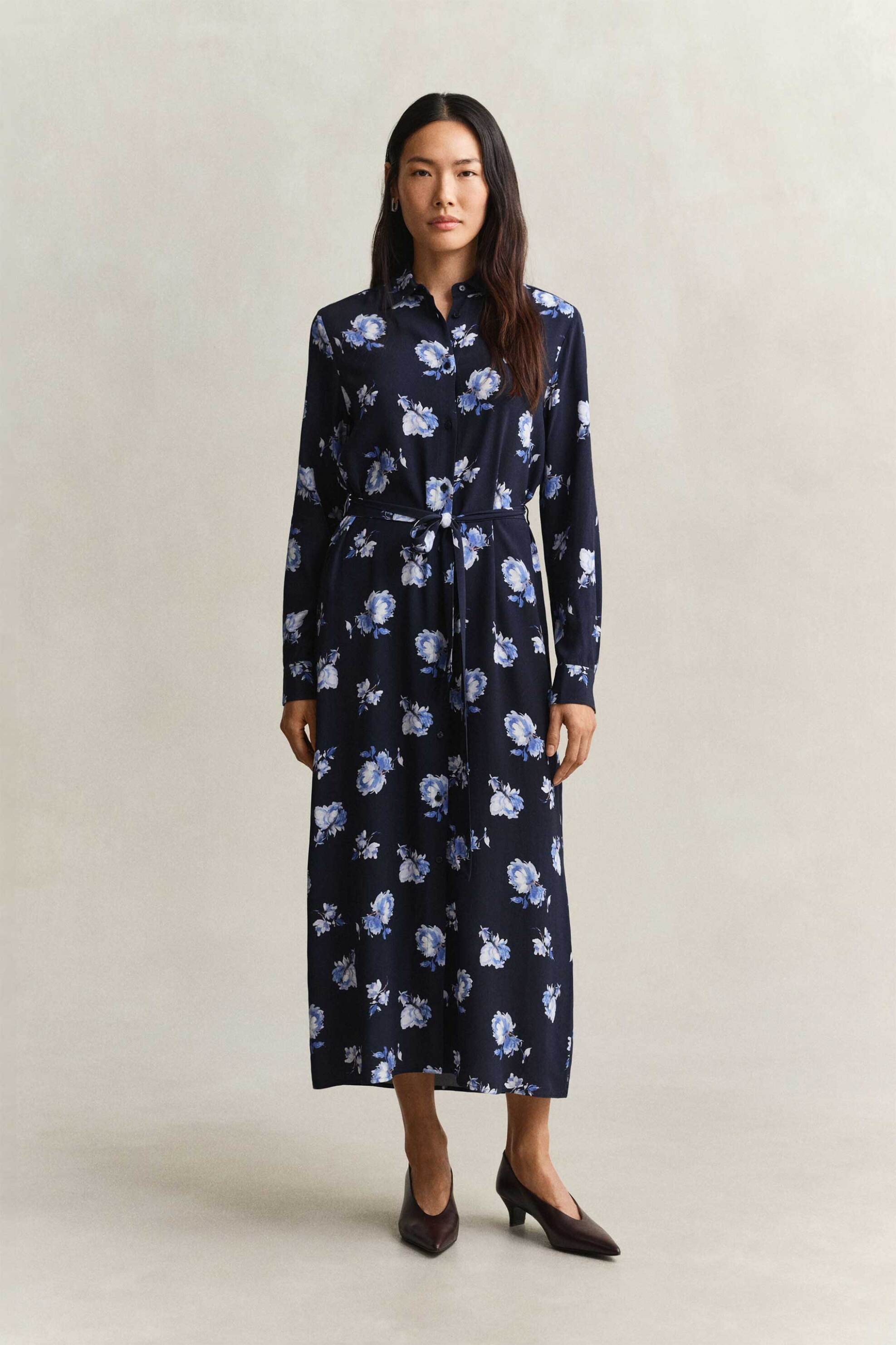 Gant γυναικείο midi φόρεμα σεμιζιέ με floral print και ζώνη Regular Fit