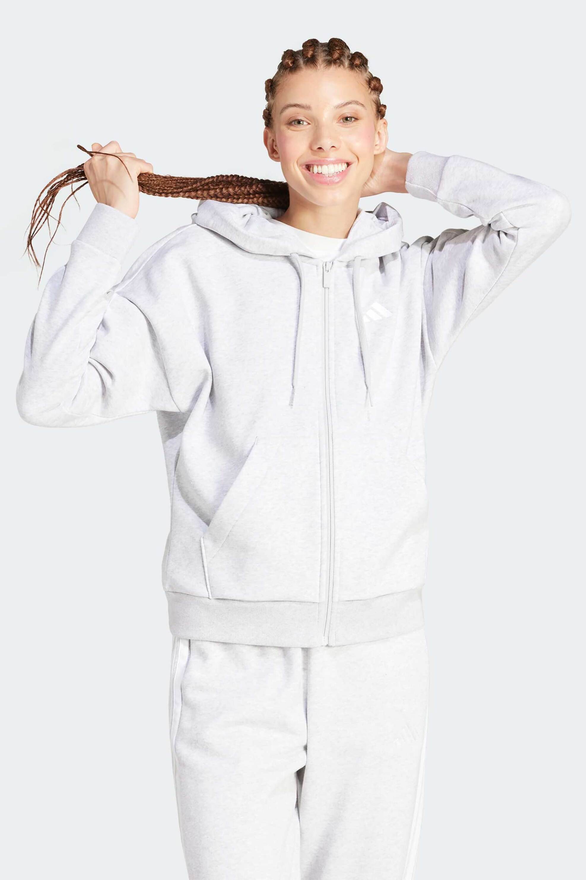 Adidas γυναικεία ζακέτα φούτερ με κουκούλα Regular Fit "Essentials 3-Stripes Fleece"