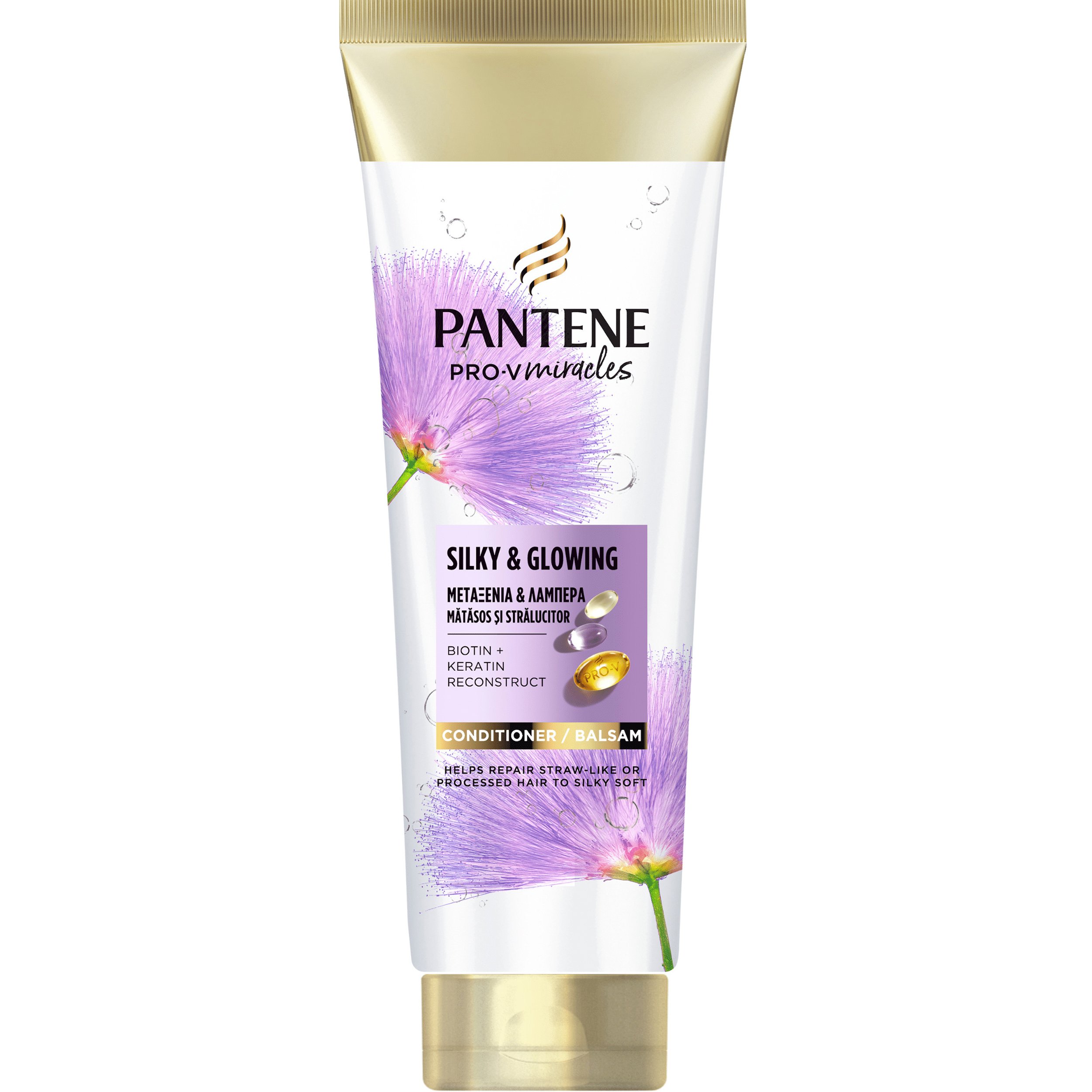 Pantene Pro-V Miracles Silky & Glowing Conditioner Μαλακτική Κρέμα για Αναδόμηση Φθαρμένων Μαλλιών που Χαρίζει Μεταξένια Υφή & Λάμψη 160ml