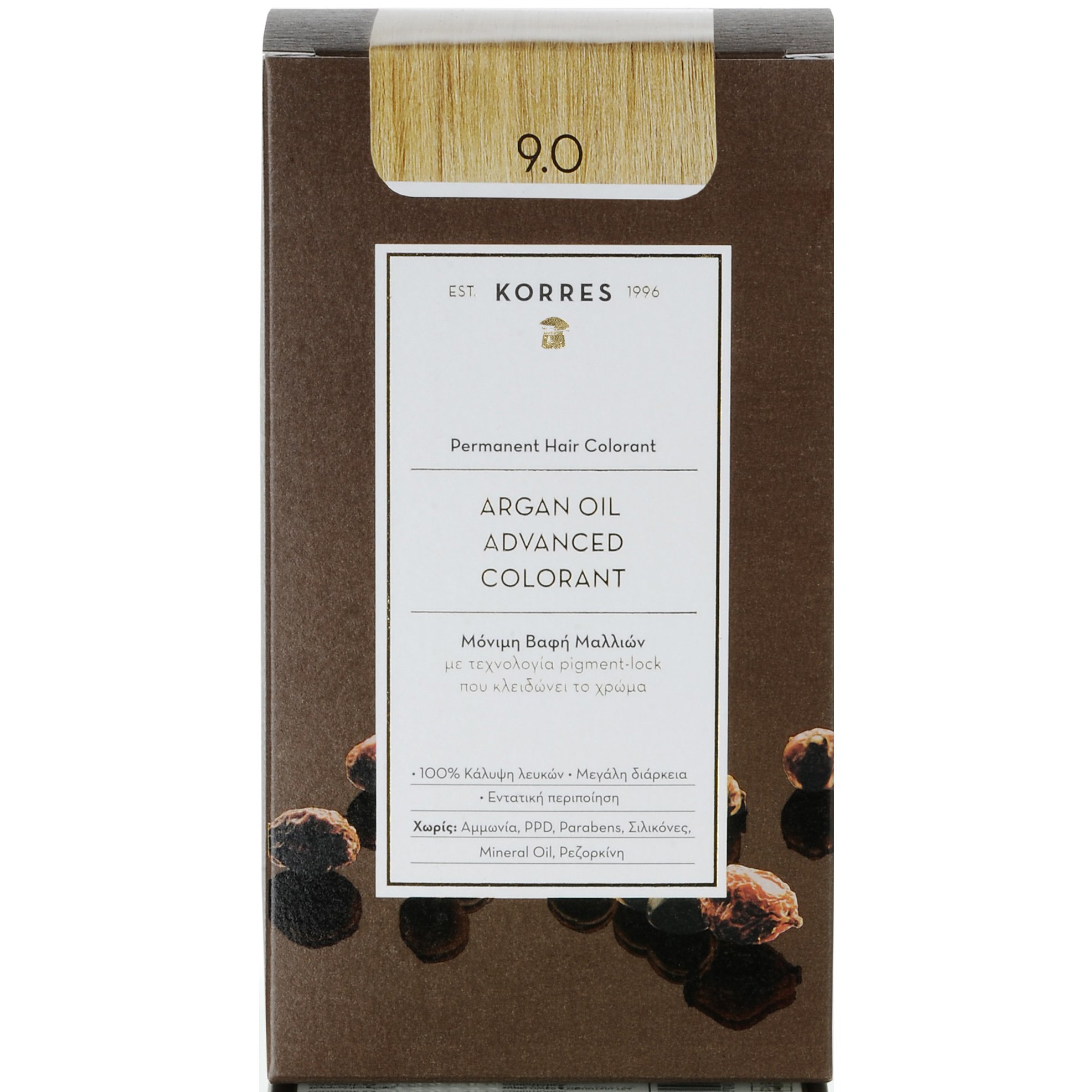 Korres Argan Oil Βαφή Μαλλιών Χωρίς Αμμωνία με Τεχνολογία Pigment-Lock που Κλειδώνει το Χρώμα 1 Τεμάχιο - 9.0 Κατάξανθο Φυσικό