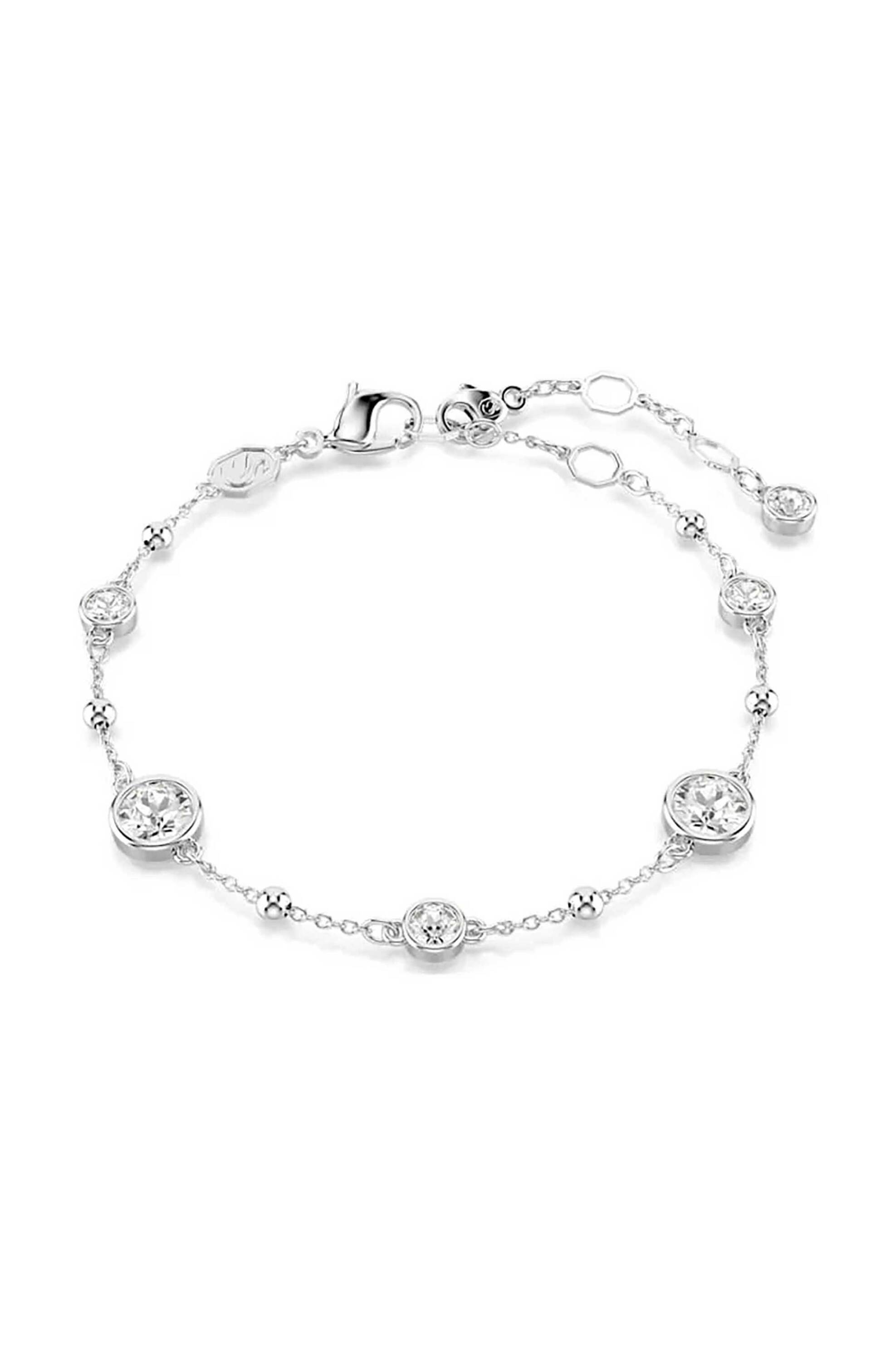 Swarovski γυναικείο βραχιόλι, στρογγυλή κοπή, λευκό, επιμετάλλωση ροδίου "Imber" (M)