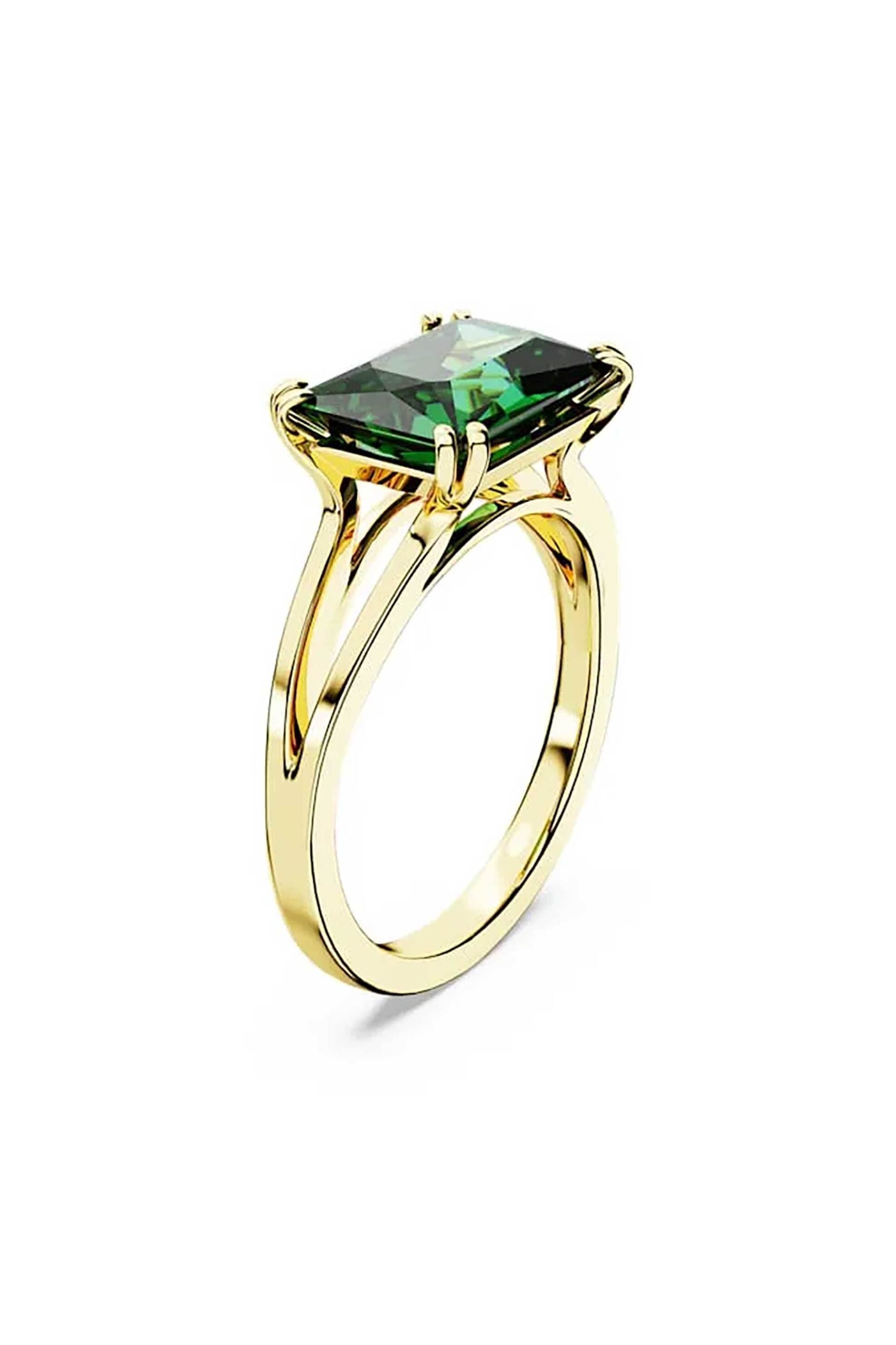 Swarovski γυναικείο δαχτυλίδι κοκτέιλ ορθογώνια κοπή, πράσινο, επιμετάλλωση σε χρυσαφί τόνο "Stilla" (55)