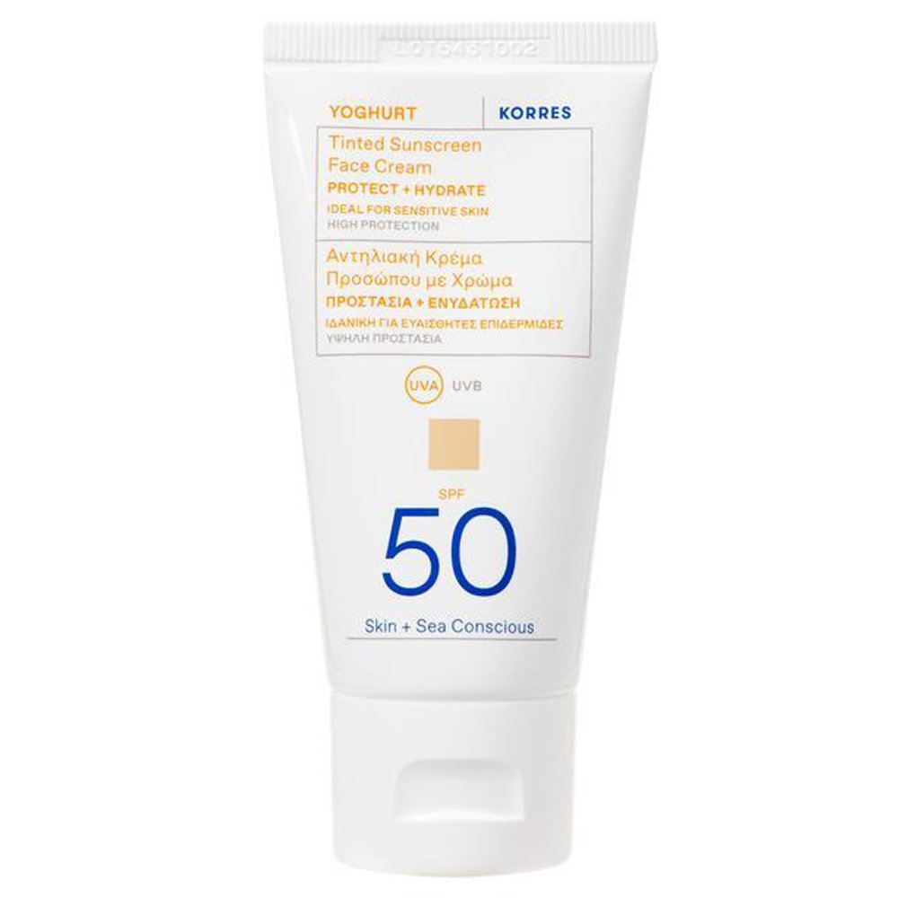 Korres Yoghurt Tinted Sunscreen Face Cream Protect & Hydrate Spf50 Αντηλιακή Κρέμα Προσώπου Υψηλής Προστασίας με Χρώμα για Προστασία & Ενυδάτωση 50ml