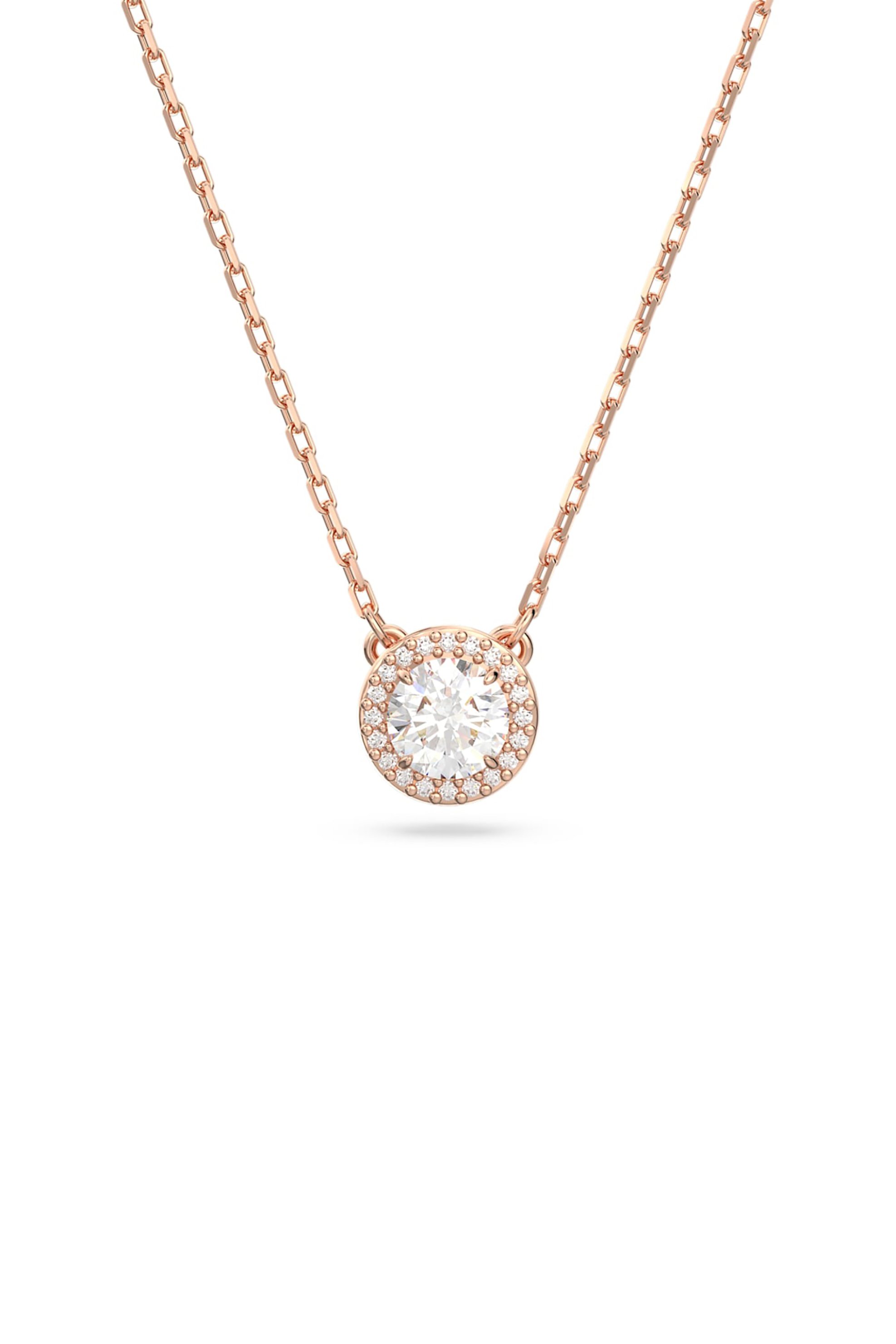 Swarovski γυναικείο μενταγιόν στρογγυλή κοπή, pavé, λευκό, επιμετάλλωση σε ροζ χρυσαφί τόνο "Constella"