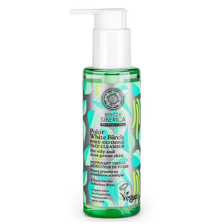 Natura Siberica Polar White Birch Pore-Refining Gel Cleanser for Face Καθαριστικό Gel Προσώπου με Εκχύλισμα Λευκής Σημύδας για Μείωση των Πόρων, Κατάλληλο για Λιπαρή, Ακνεϊκή Επιδερμίδα 145ml